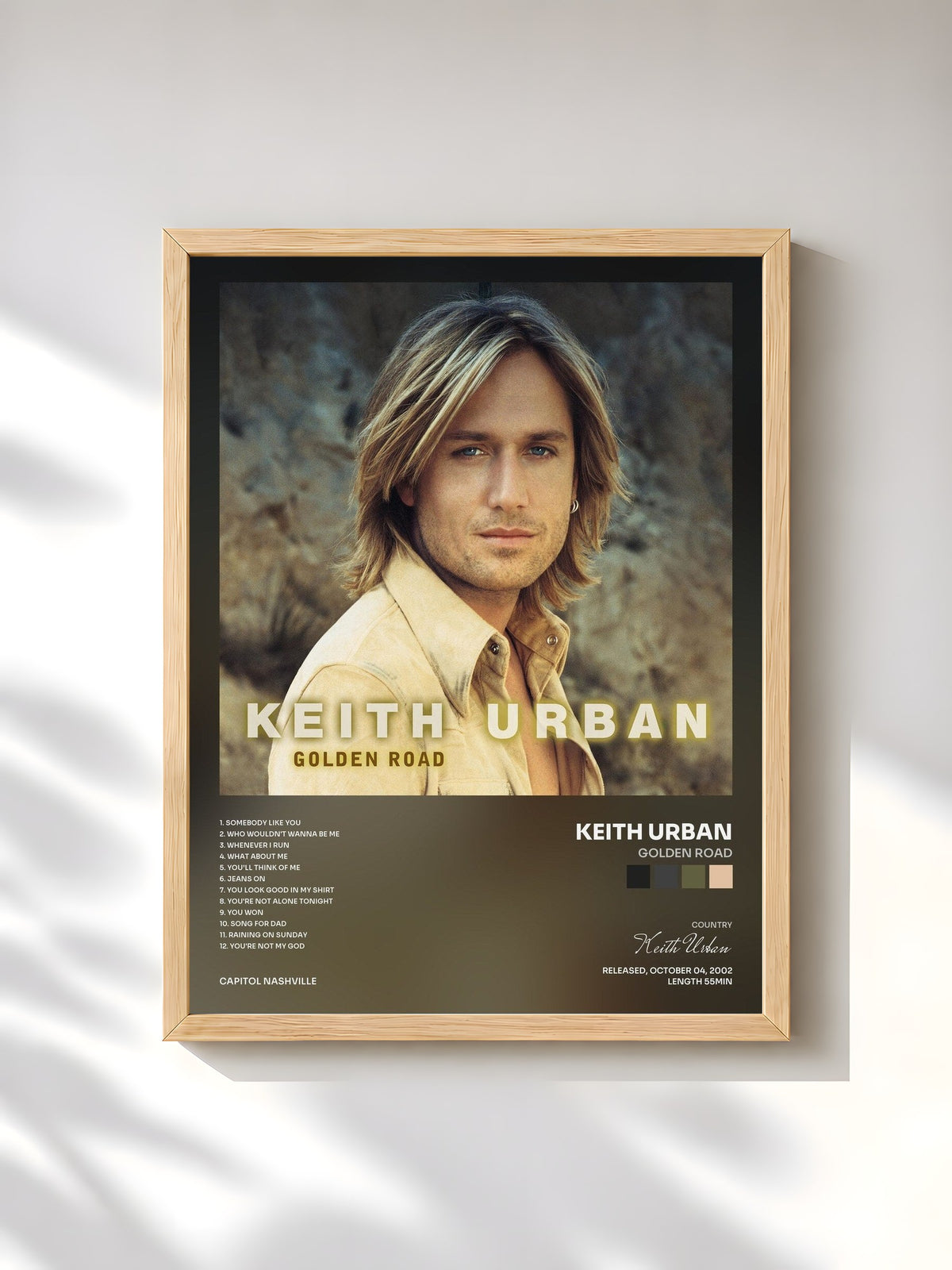 #bois Tableau de l'album Golden Road de Keith Urban, cadre en bois brut, imprimé et encadré en France
