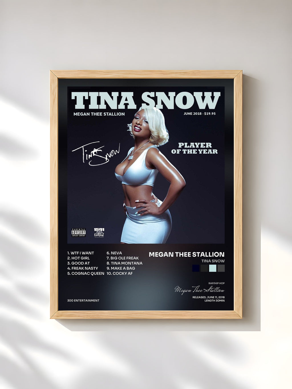 #bois Tableau de l'album Tina Snow de Megan Thee Stallion, cadre en bois brut, imprimé et encadré en France