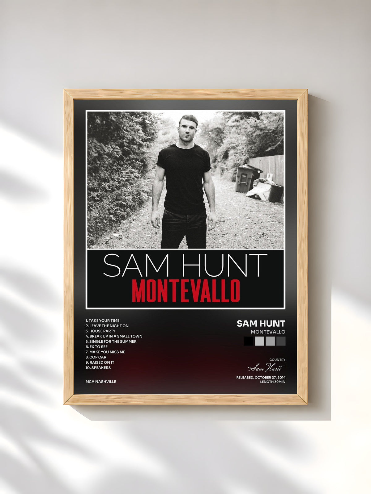 #bois Tableau de l'album Montevallo de Sam Hunt, cadre en bois brut, imprimé et encadré en France