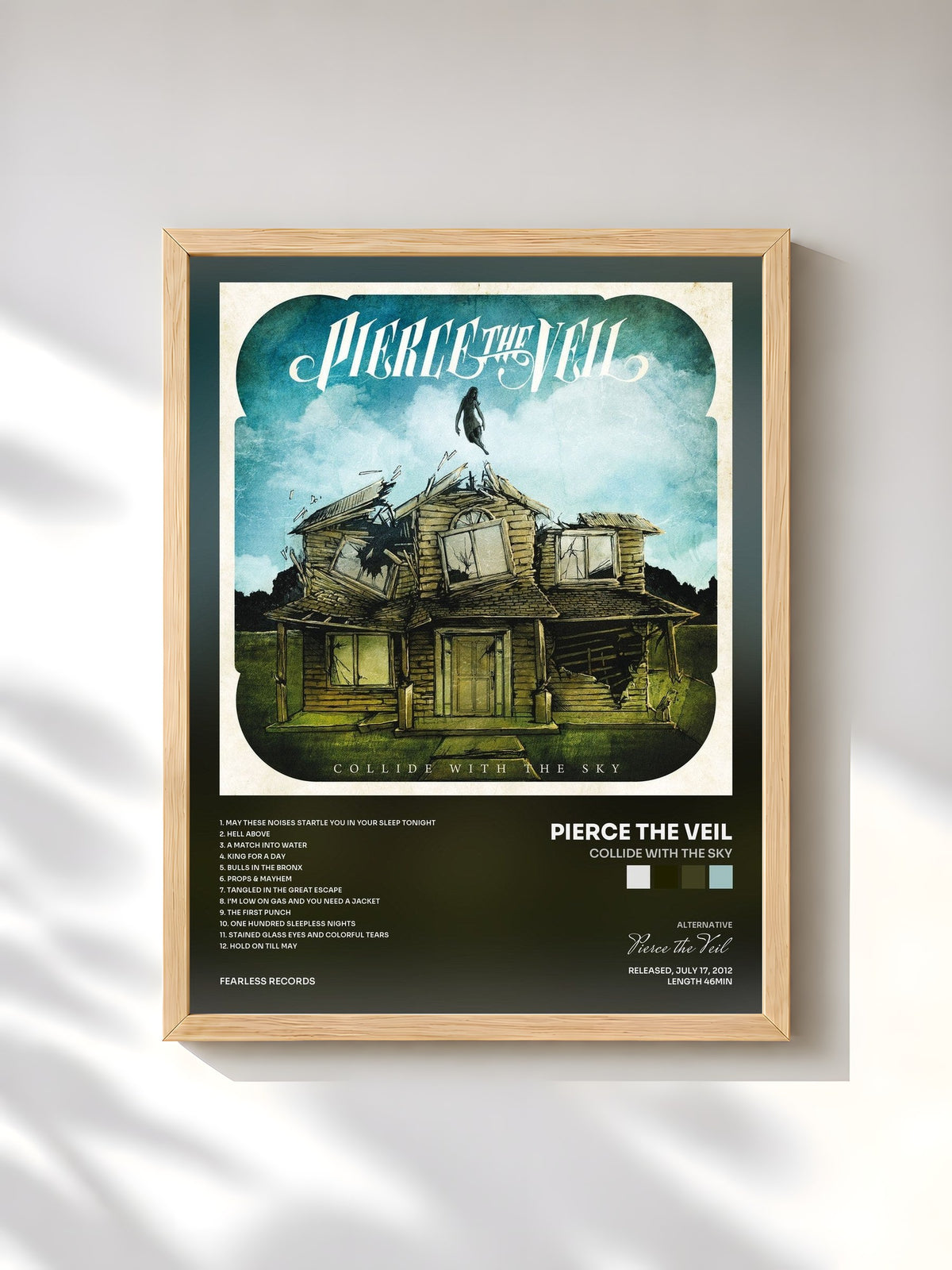 #bois Tableau de l'album Collide With The Sky de Pierce the Veil, cadre en bois brut, imprimé et encadré en France