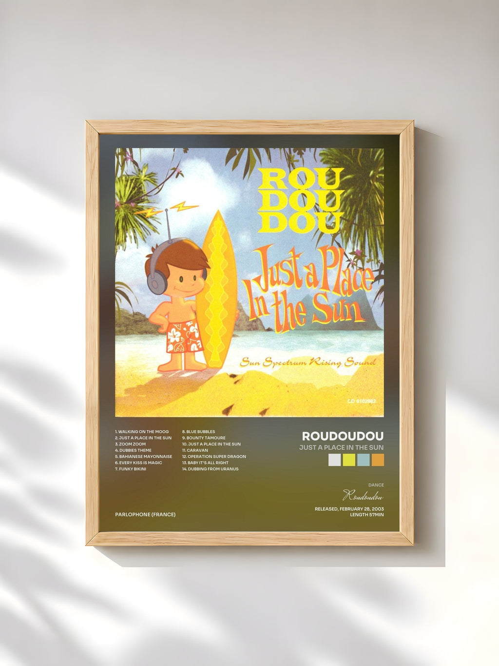 #bois Tableau de l'album just a place in the sun de Roudoudou, cadre en bois brut, imprimé et encadré en France