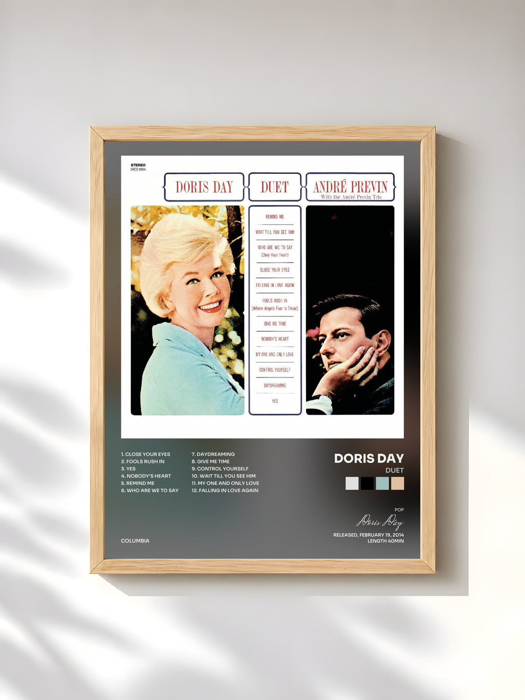 #bois Tableau de l'album Duet de Doris Day, cadre en bois brut, imprimé et encadré en France