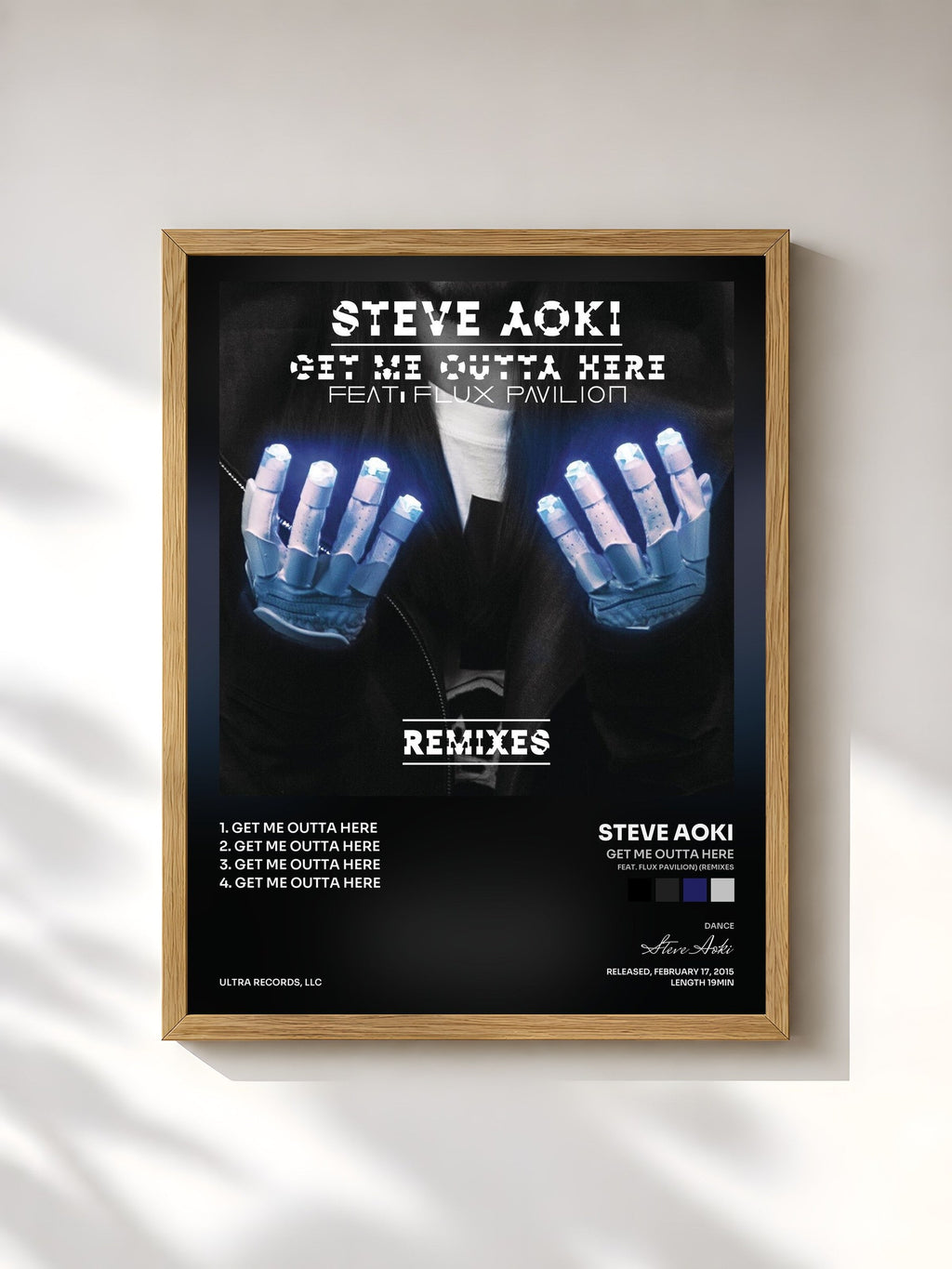 #bois Tableau de l'album Get Me Outta Here (feat. Flux Pavilion) (Remixes) de Steve Aoki, cadre en bois brut, imprimé et encadré en France