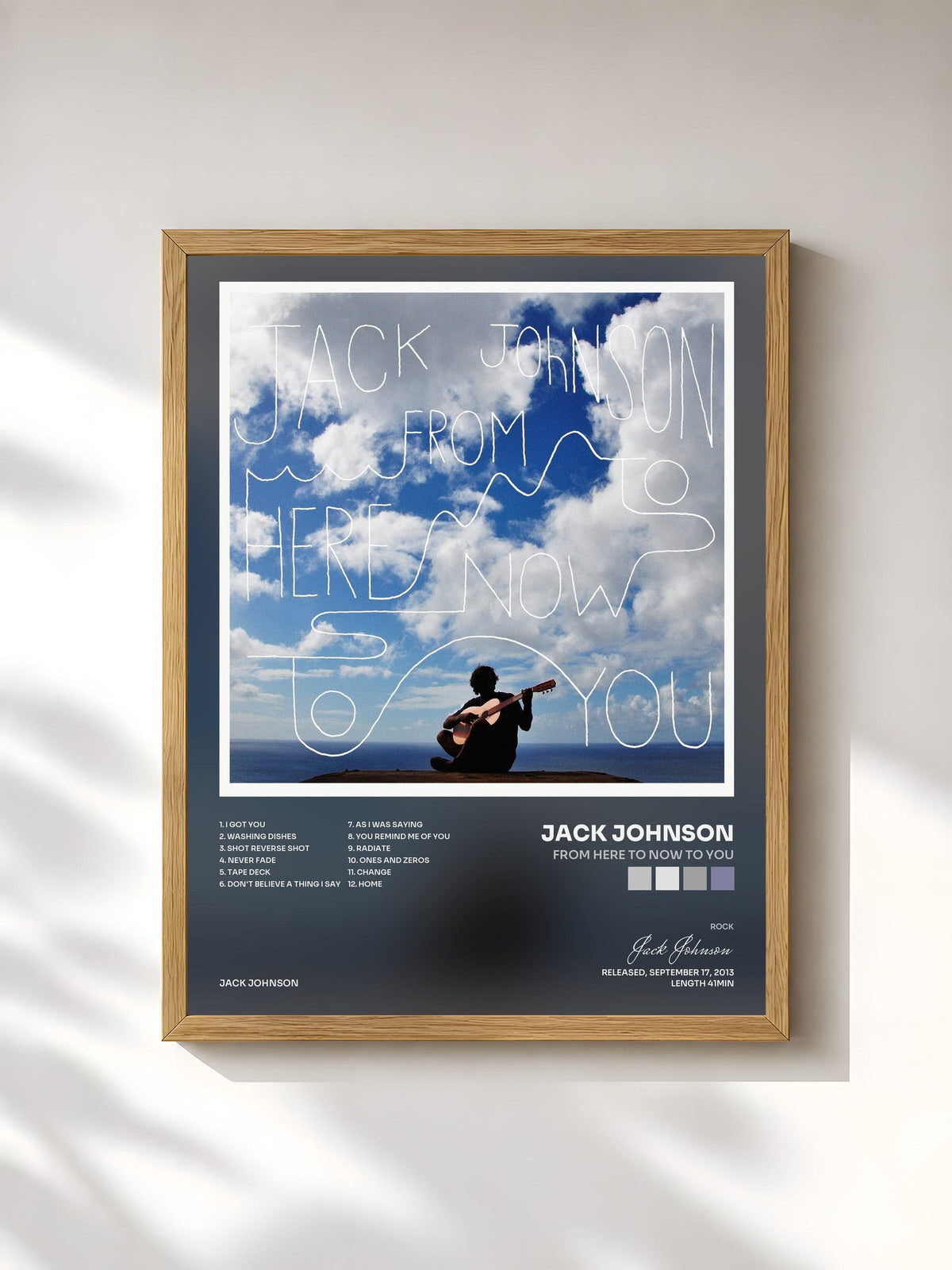 #bois Tableau de l'album From Here To Now To You de Jack Johnson, cadre en bois brut, imprimé et encadré en France