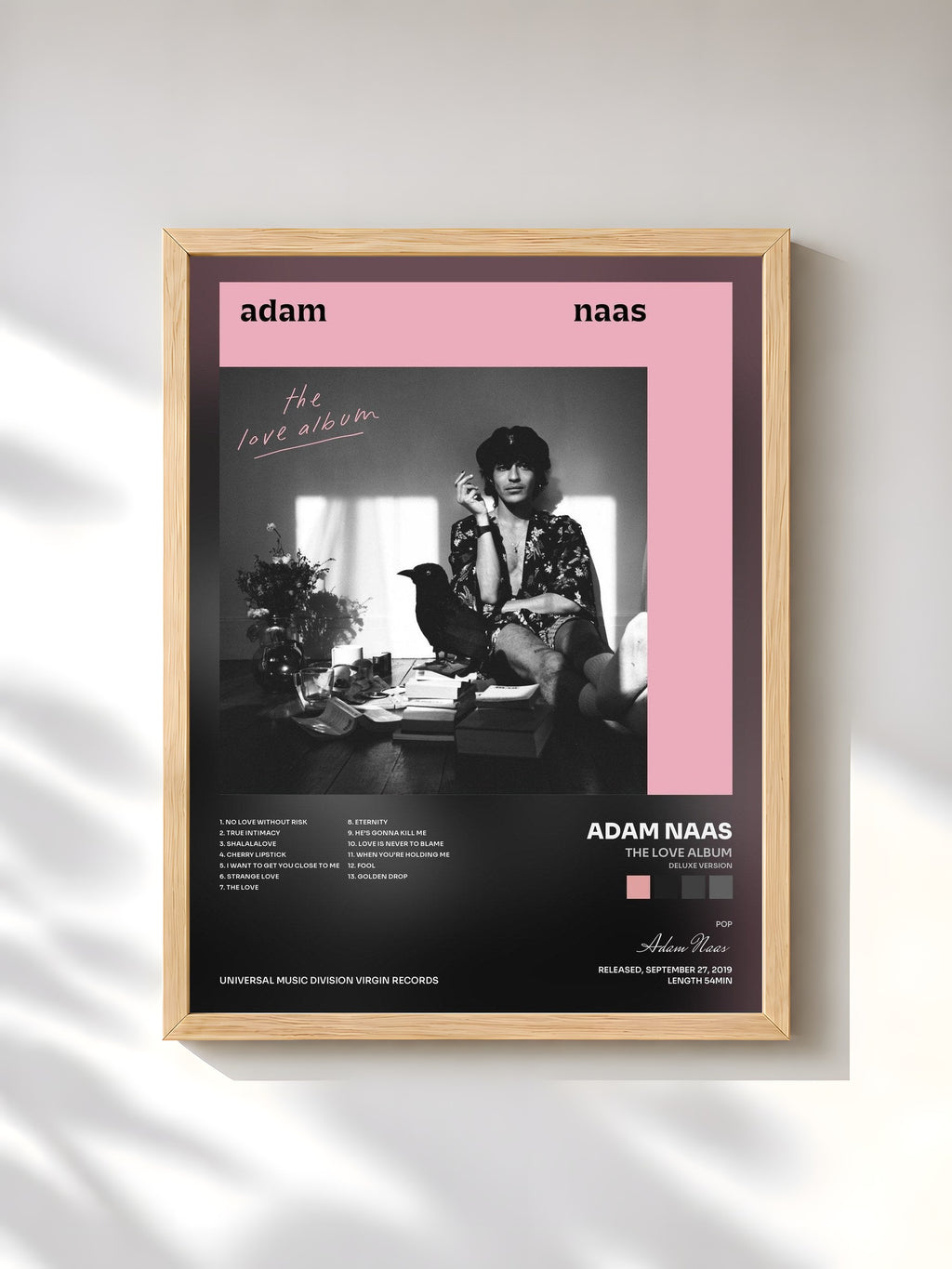 #bois Tableau de l'album The Love Album (Deluxe version) de Adam Naas, cadre en bois brut, imprimé et encadré en France