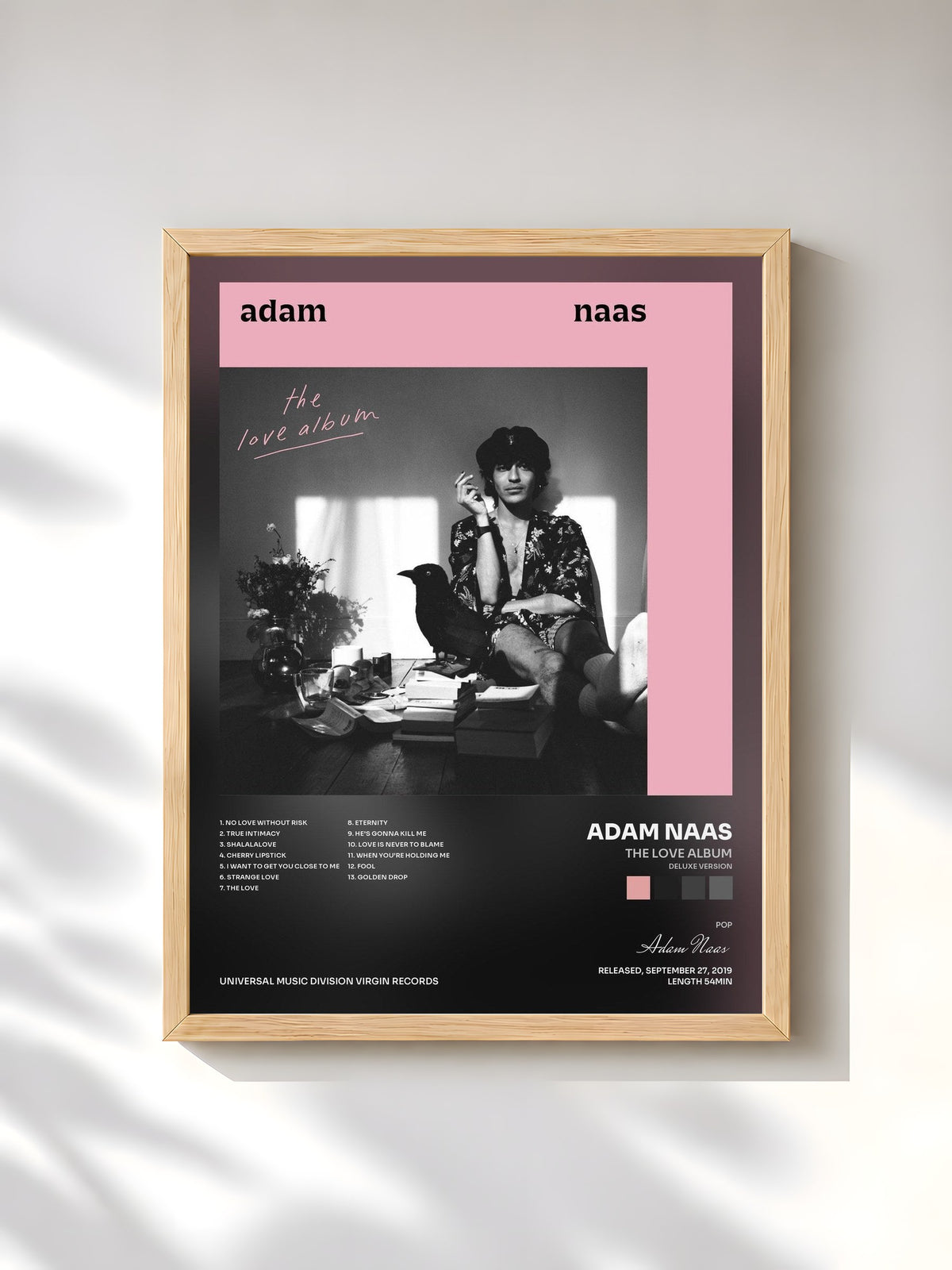 #bois Tableau de l'album The Love Album (Deluxe version) de Adam Naas, cadre en bois brut, imprimé et encadré en France