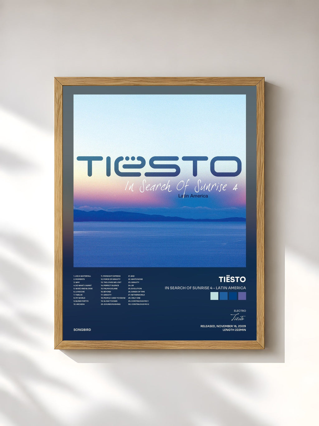 #bois Tableau de l'album In Search Of Sunrise 4 - Latin America de Tiësto, cadre en bois brut, imprimé et encadré en France
