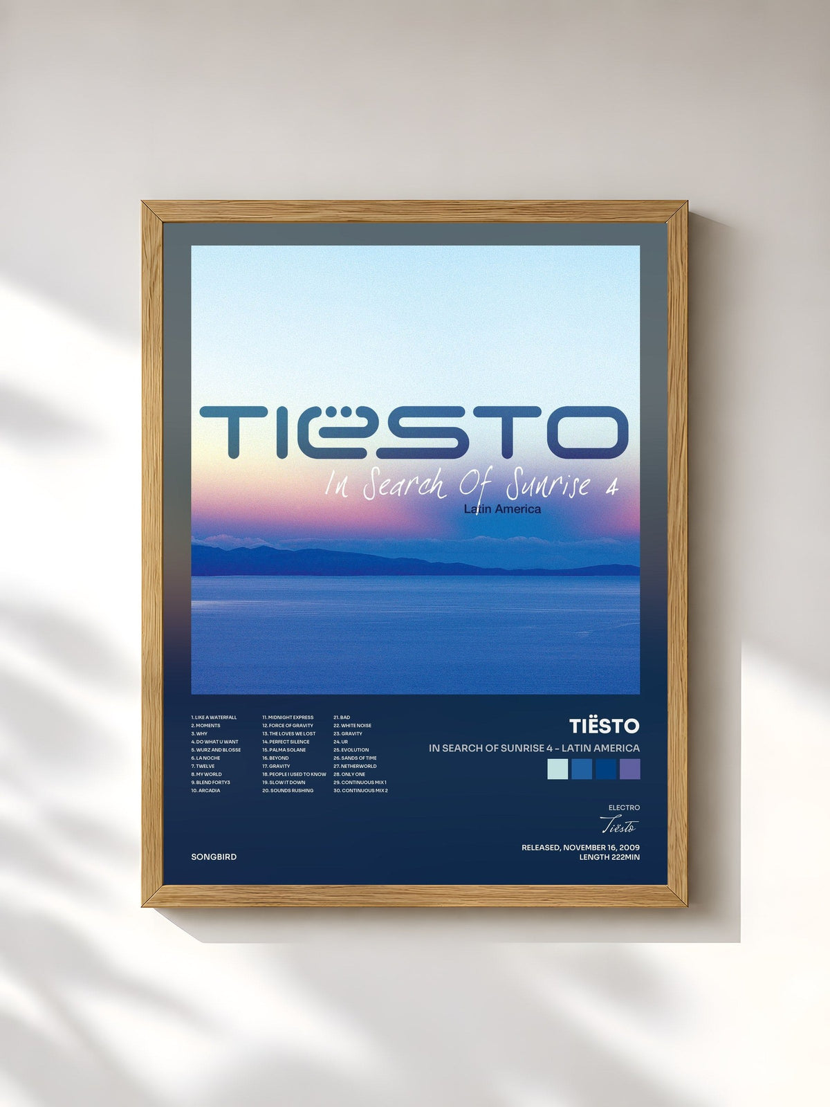 #bois Tableau de l'album In Search Of Sunrise 4 - Latin America de Tiësto, cadre en bois brut, imprimé et encadré en France