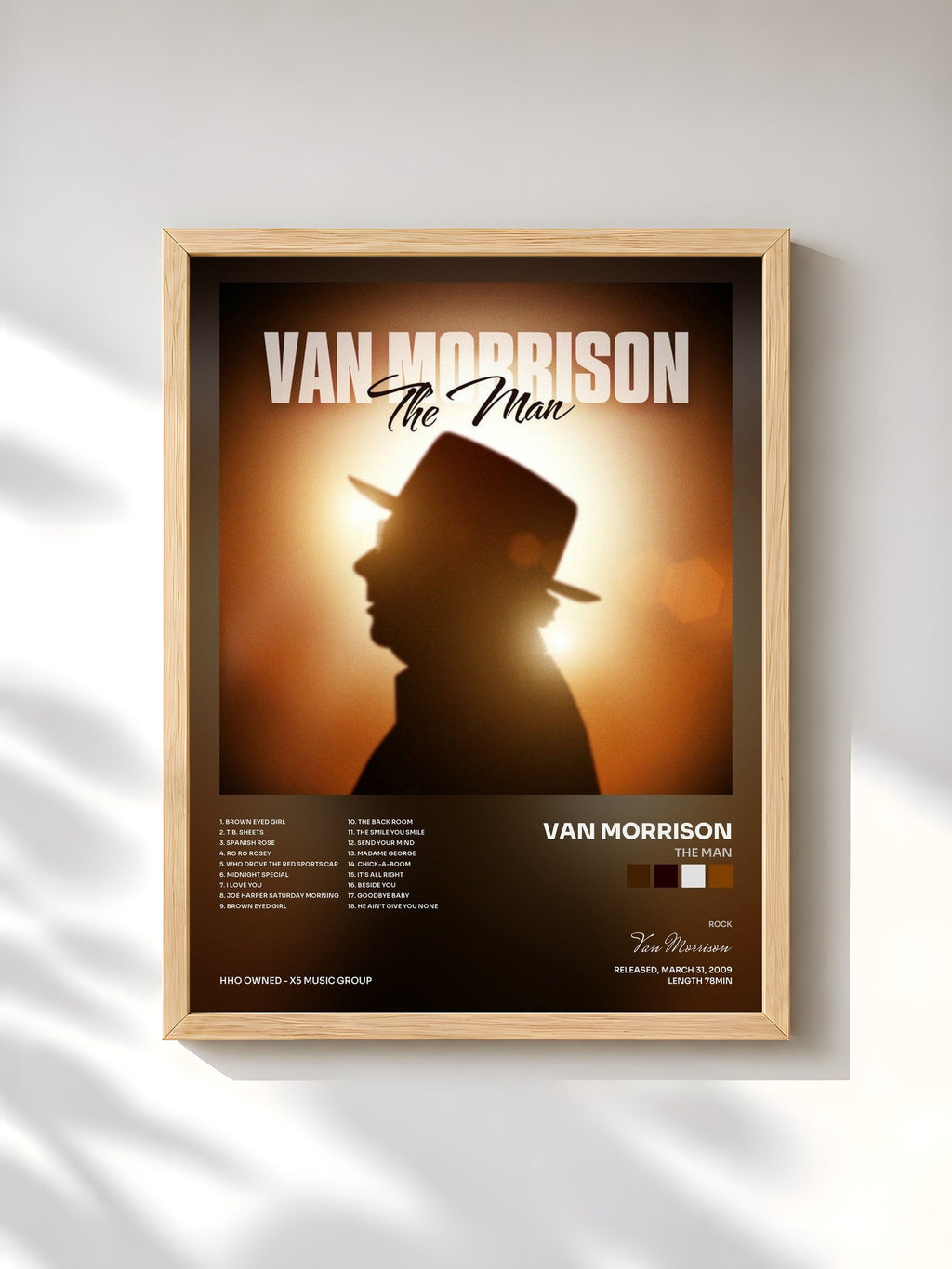 #bois Tableau de l'album The Man de Van Morrison, cadre en bois brut, imprimé et encadré en France