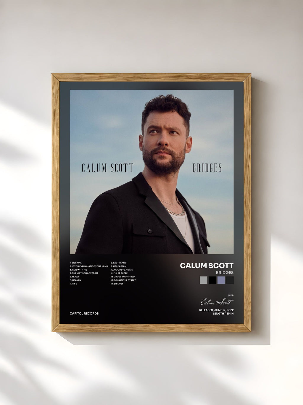 #bois Tableau de l'album Bridges de Calum Scott, cadre en bois brut, imprimé et encadré en France