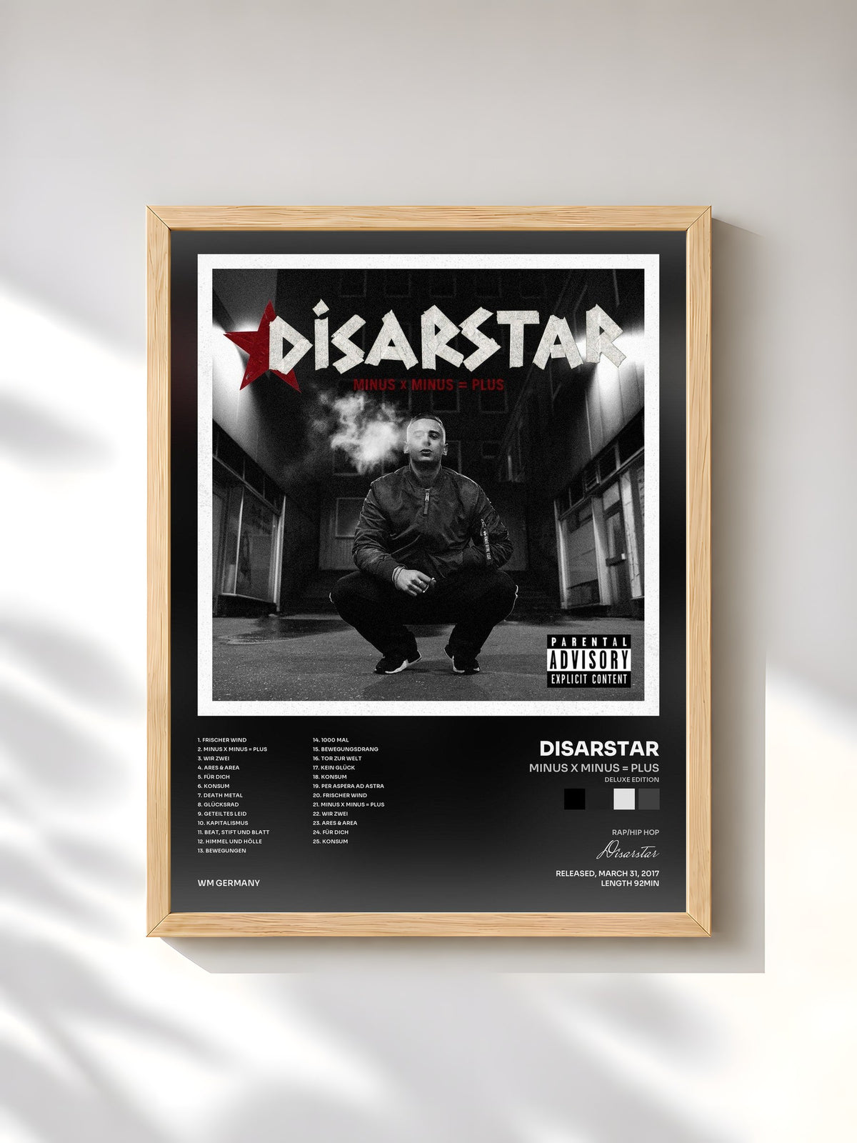 #bois Tableau de l'album MINUS x MINUS = PLUS (Deluxe Edition) de Disarstar, cadre en bois brut, imprimé et encadré en France