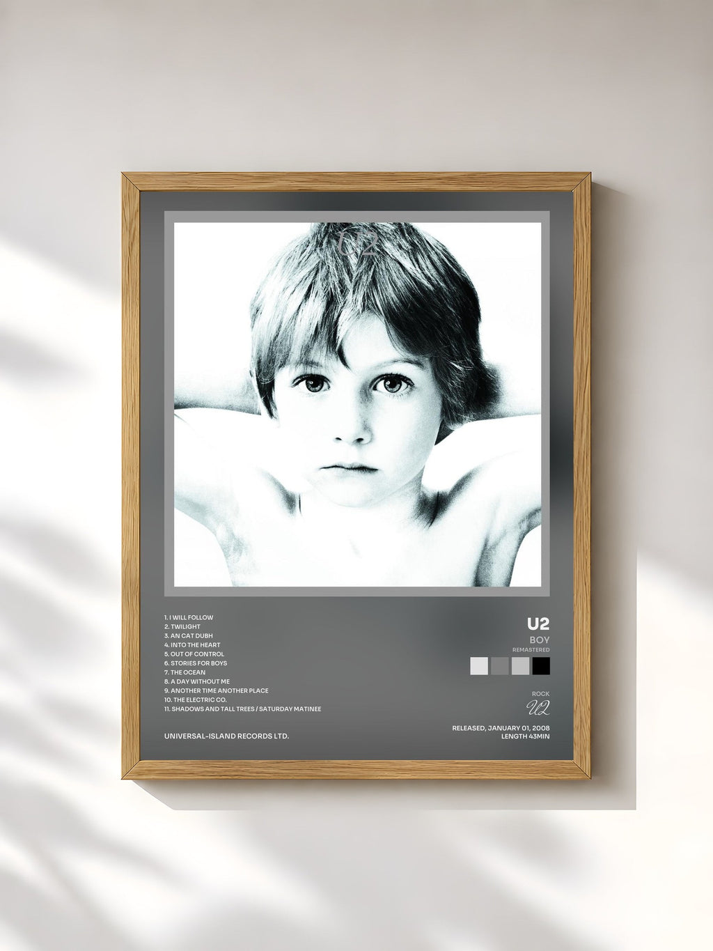 #bois Tableau de l'album Boy (Remastered) de U2, cadre en bois brut, imprimé et encadré en France