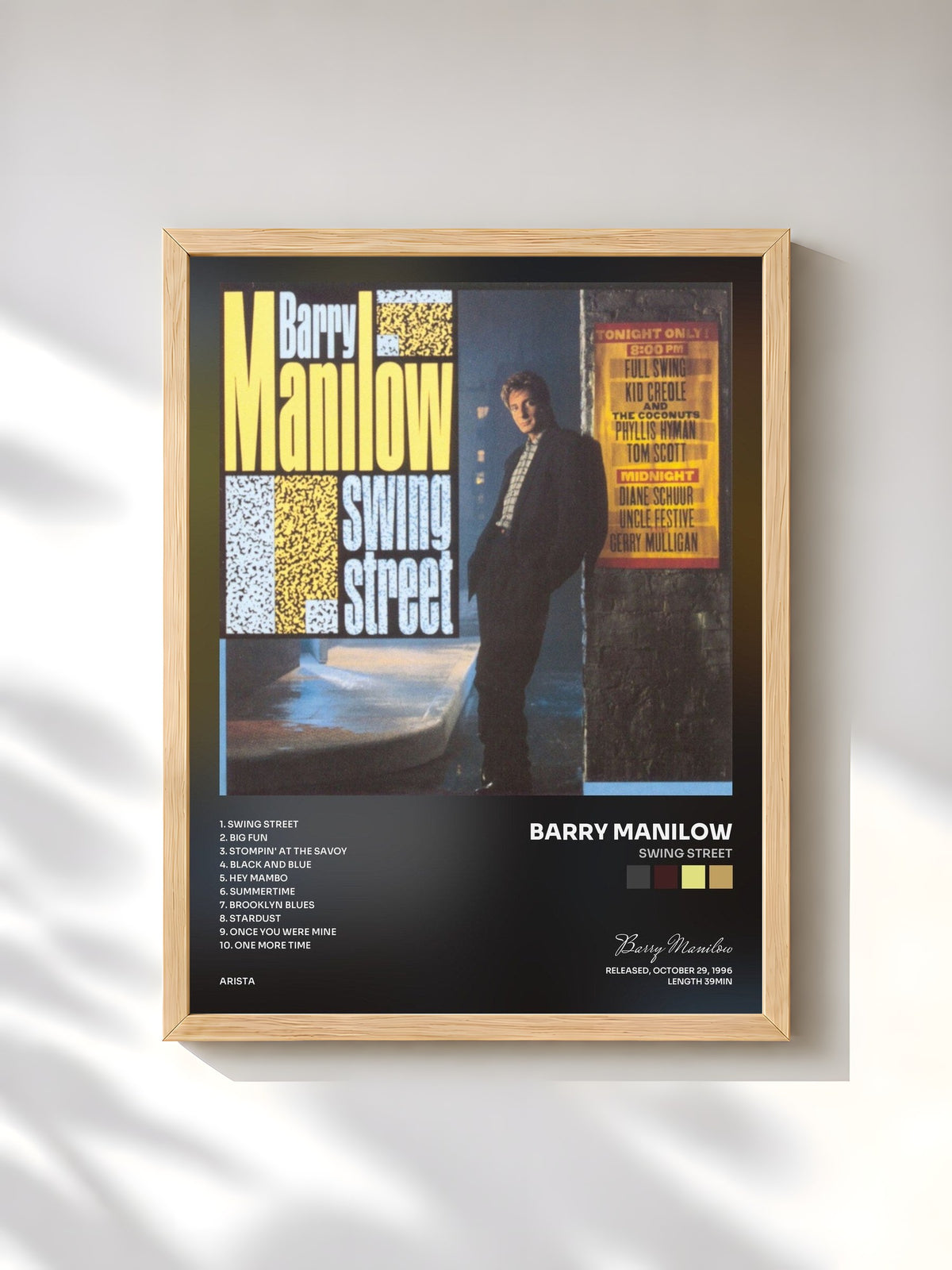 #bois Tableau de l'album Swing Street de Barry Manilow, cadre en bois brut, imprimé et encadré en France
