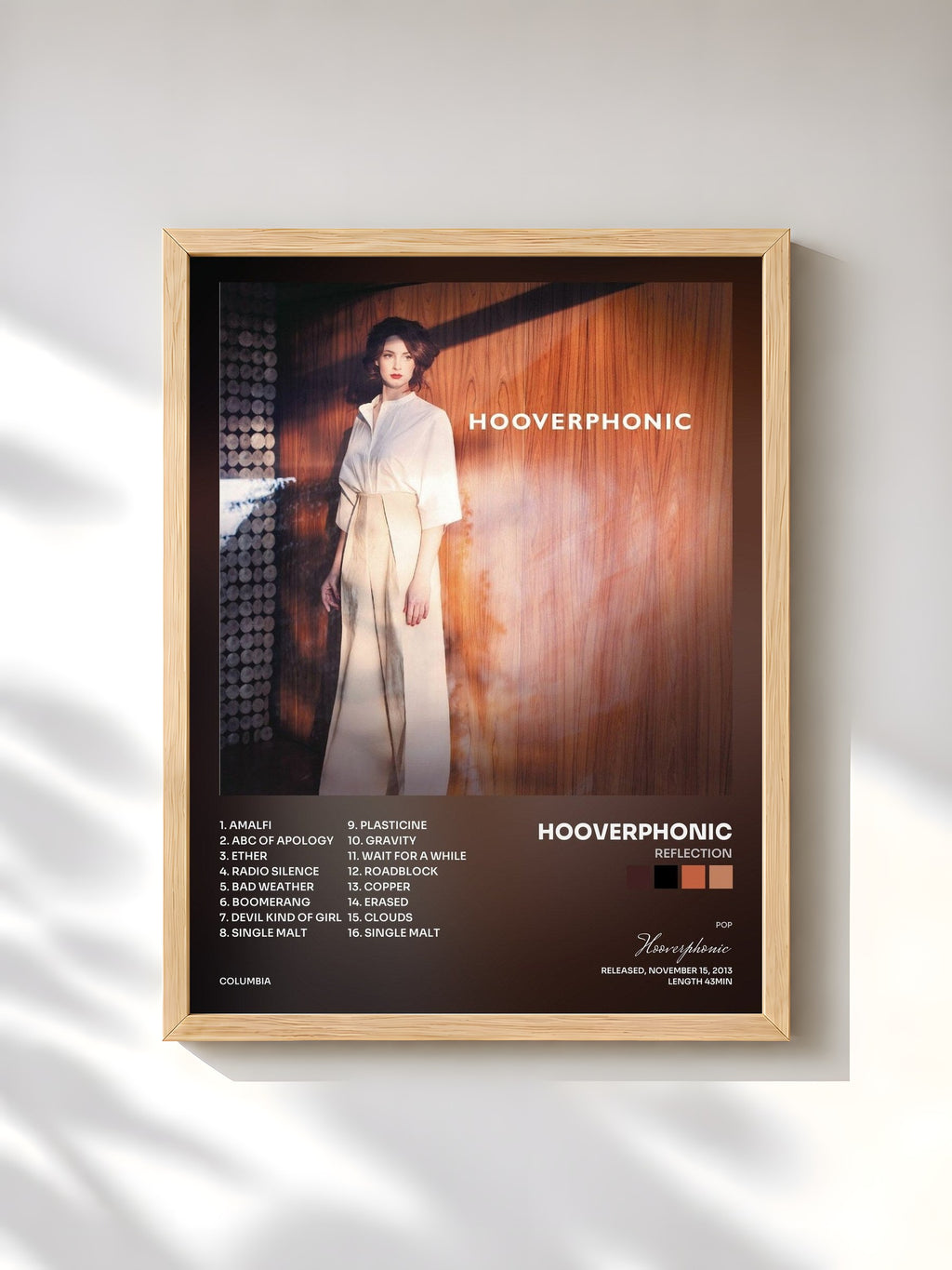 #bois Tableau de l'album Reflection de Hooverphonic, cadre en bois brut, imprimé et encadré en France