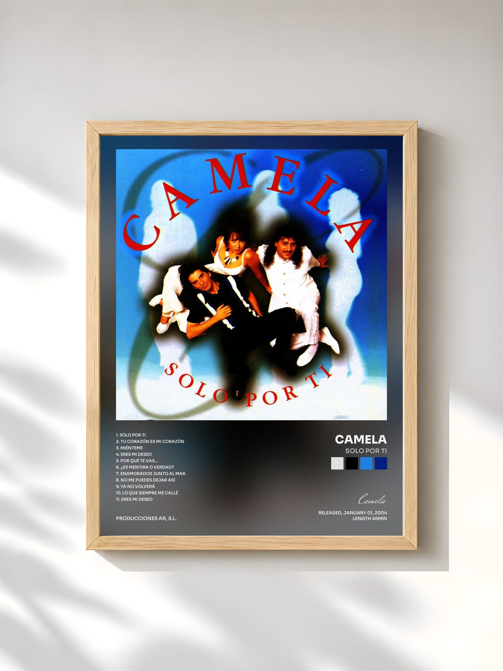 #bois Tableau de l'album Solo por Ti de Camela, cadre en bois brut, imprimé et encadré en France