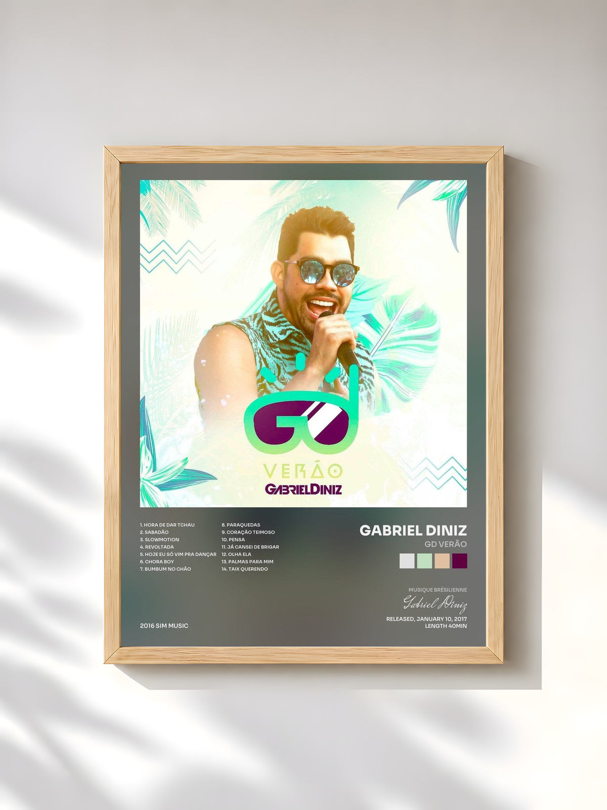 #bois Tableau de l'album GD Verão de Gabriel Diniz, cadre en bois brut, imprimé et encadré en France