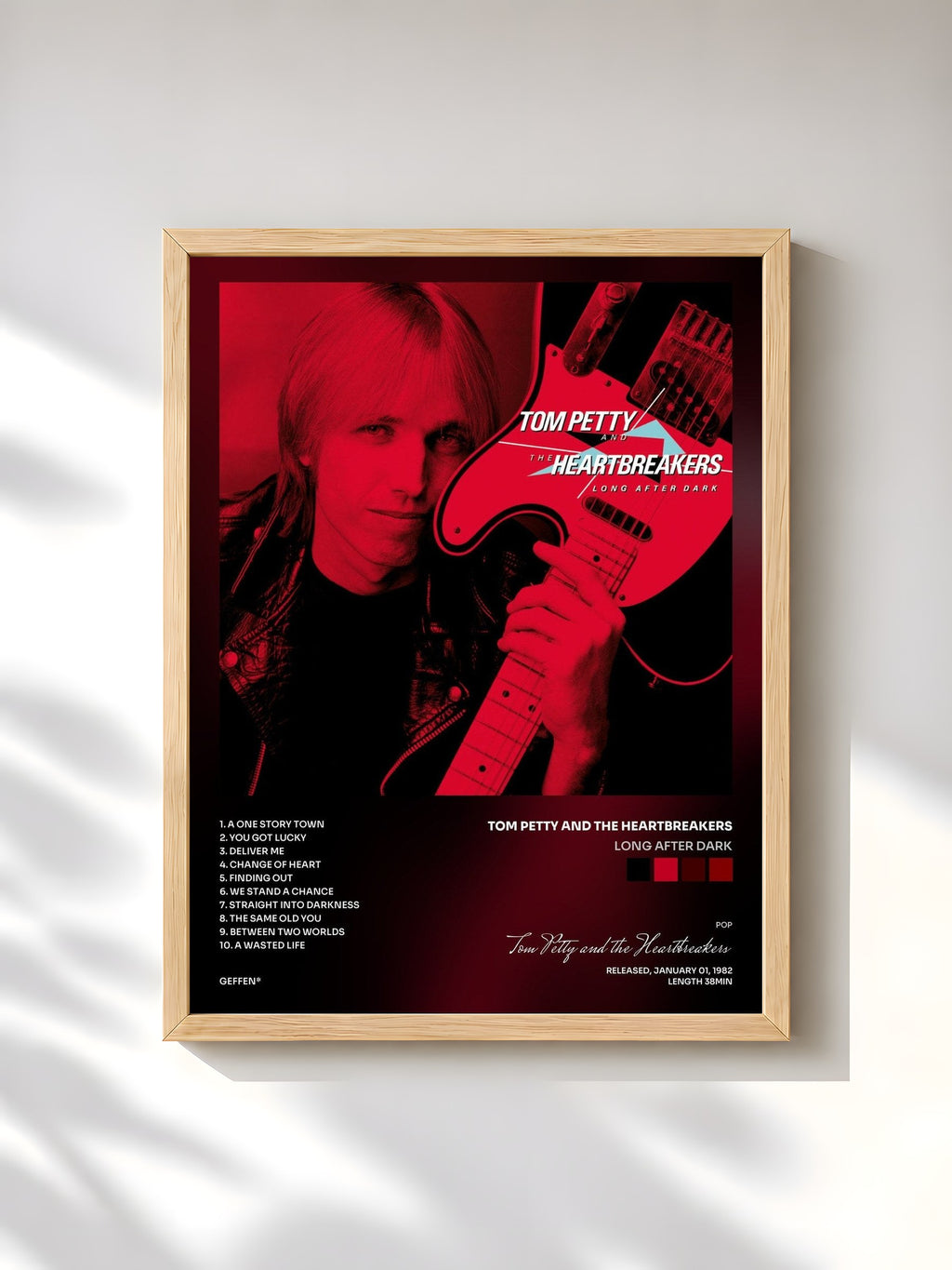 #bois Tableau de l'album Long After Dark de Tom Petty and the Heartbreakers, cadre en bois brut, imprimé et encadré en France