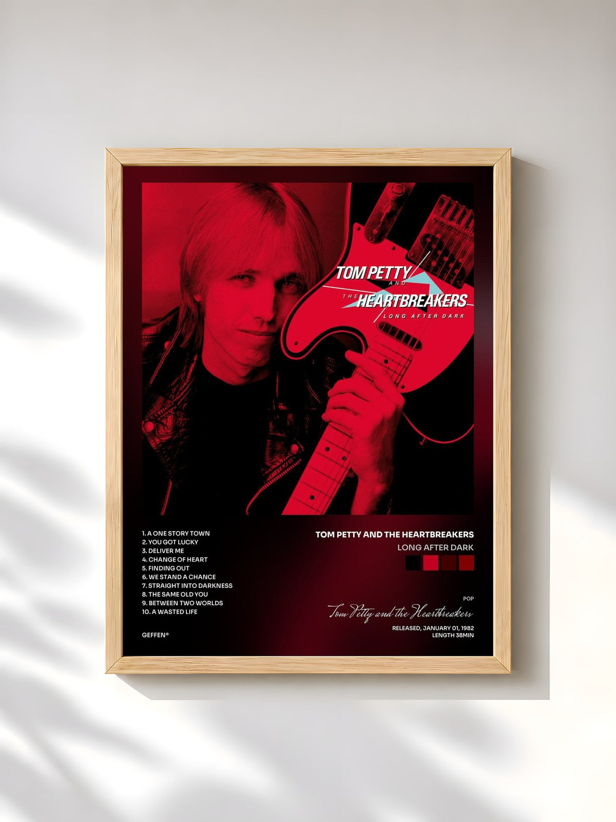 #bois Tableau de l'album Long After Dark de Tom Petty and the Heartbreakers, cadre en bois brut, imprimé et encadré en France