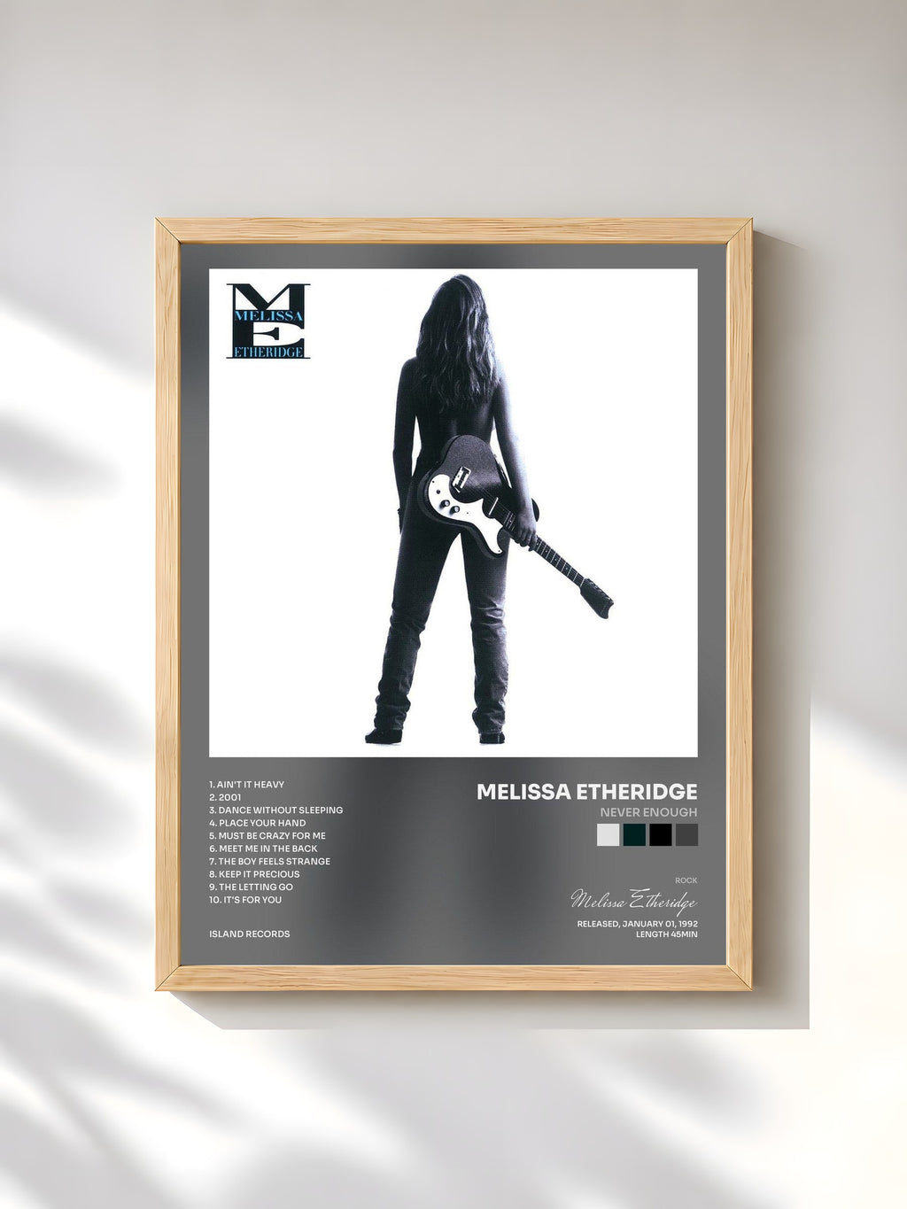 #bois Tableau de l'album Never Enough de Melissa Etheridge, cadre en bois brut, imprimé et encadré en France
