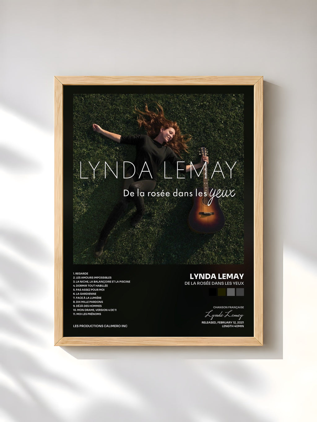 #bois Tableau de l'album De la rosée dans les yeux de Lynda Lemay, cadre en bois brut, imprimé et encadré en France