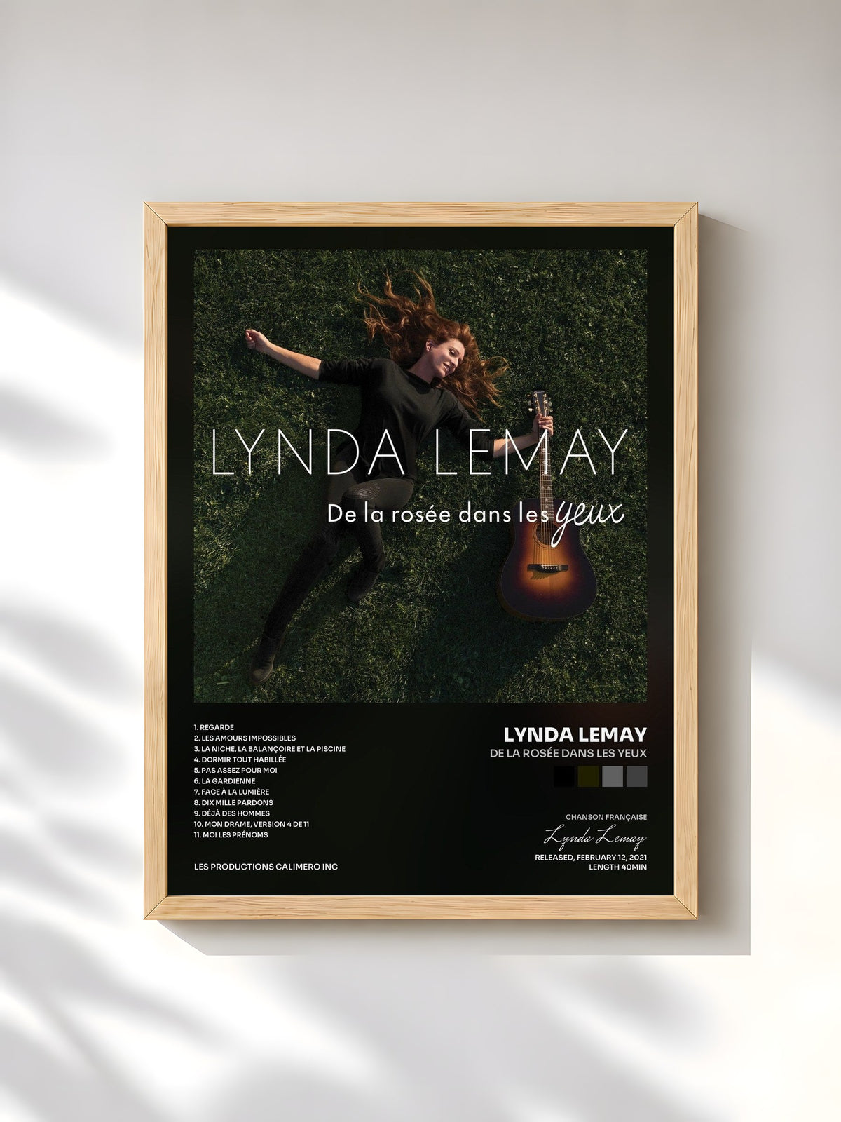 #bois Tableau de l'album De la rosée dans les yeux de Lynda Lemay, cadre en bois brut, imprimé et encadré en France