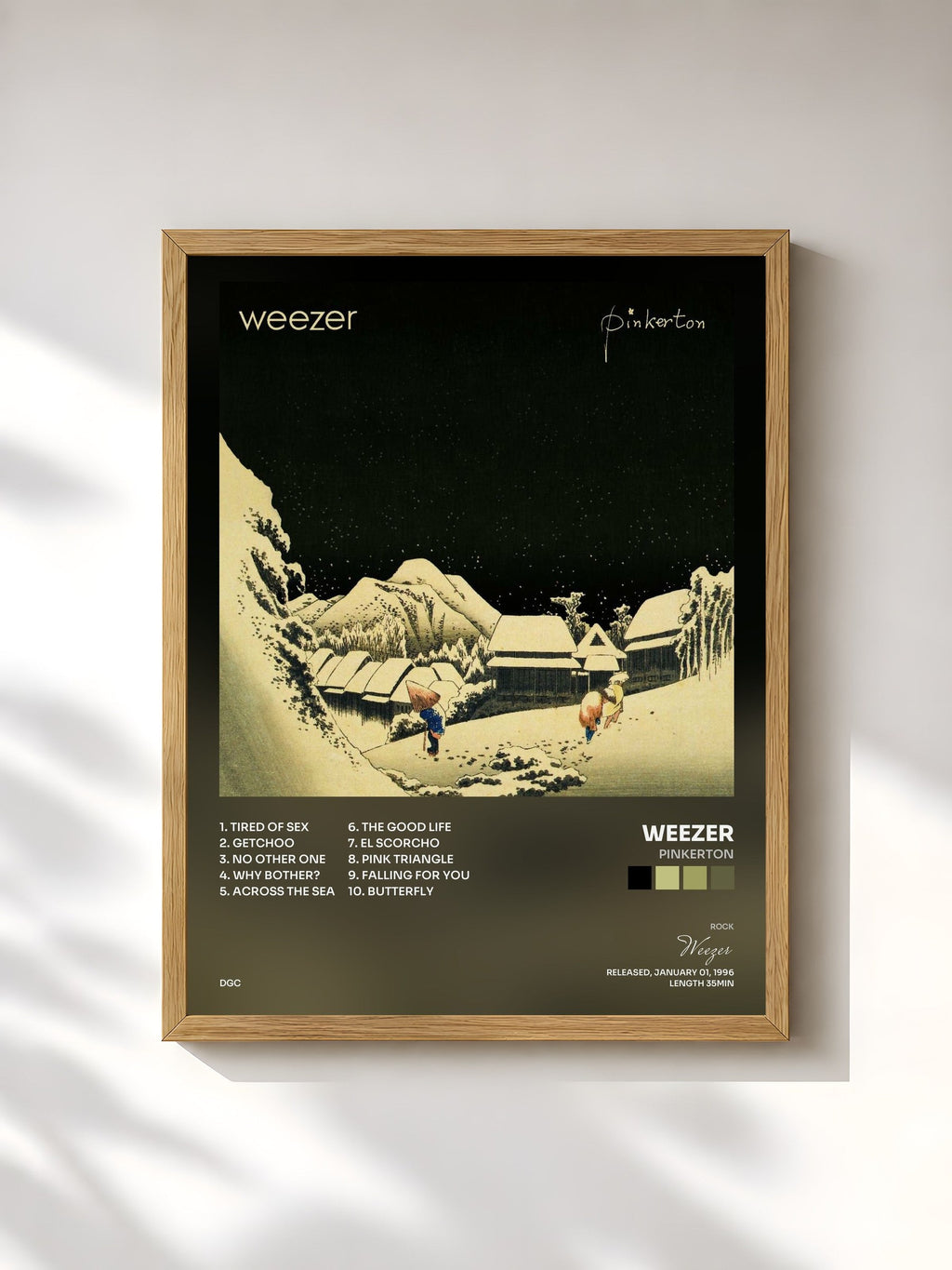 #bois Tableau de l'album Pinkerton de Weezer, cadre en bois brut, imprimé et encadré en France