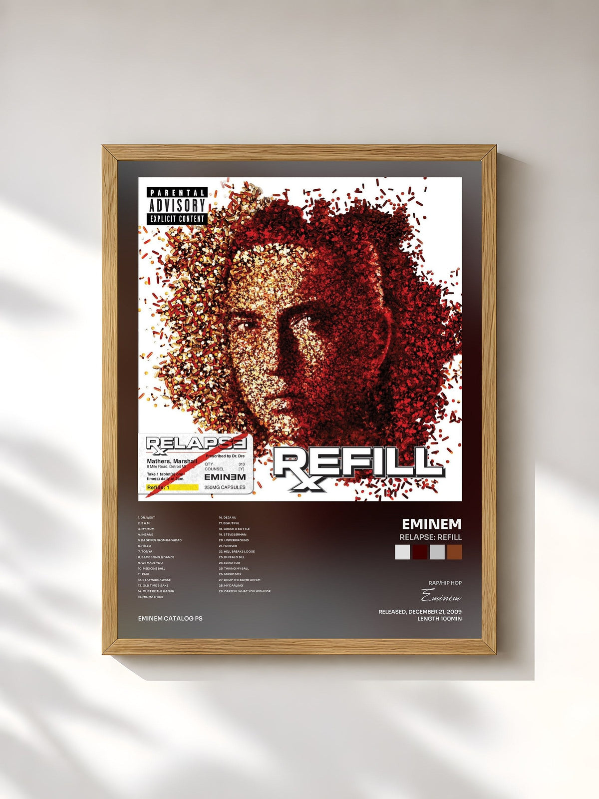 #bois Tableau de l'album Relapse: Refill de Eminem, cadre en bois brut, imprimé et encadré en France
