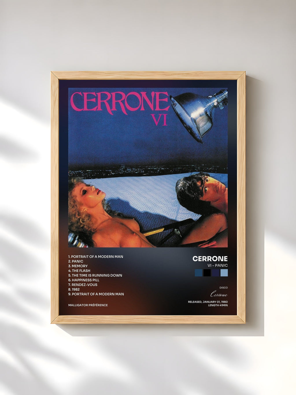#bois Tableau de l'album VI - Panic de Cerrone, cadre en bois brut, imprimé et encadré en France