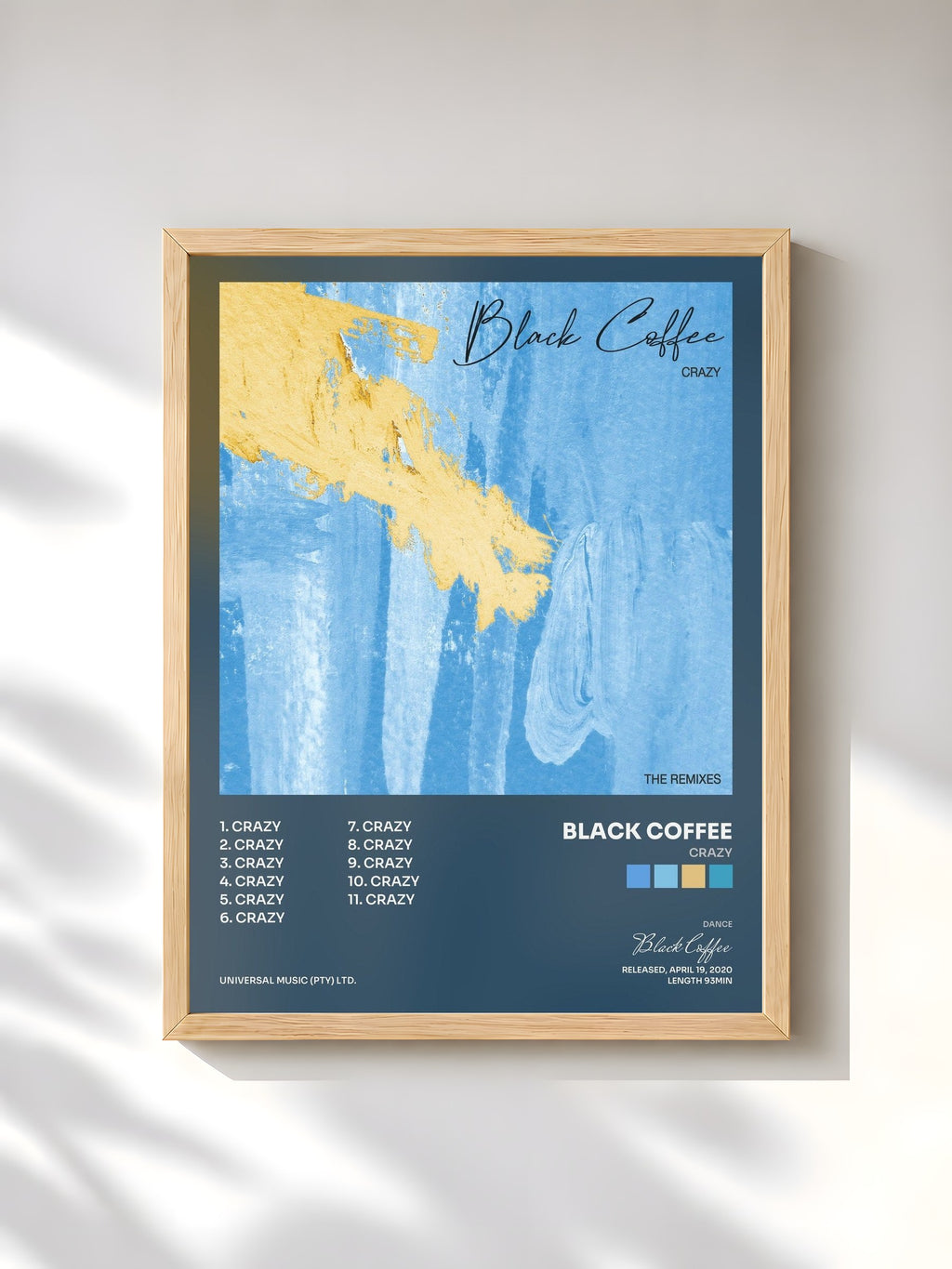#bois Tableau de l'album Crazy de Black Coffee, cadre en bois brut, imprimé et encadré en France