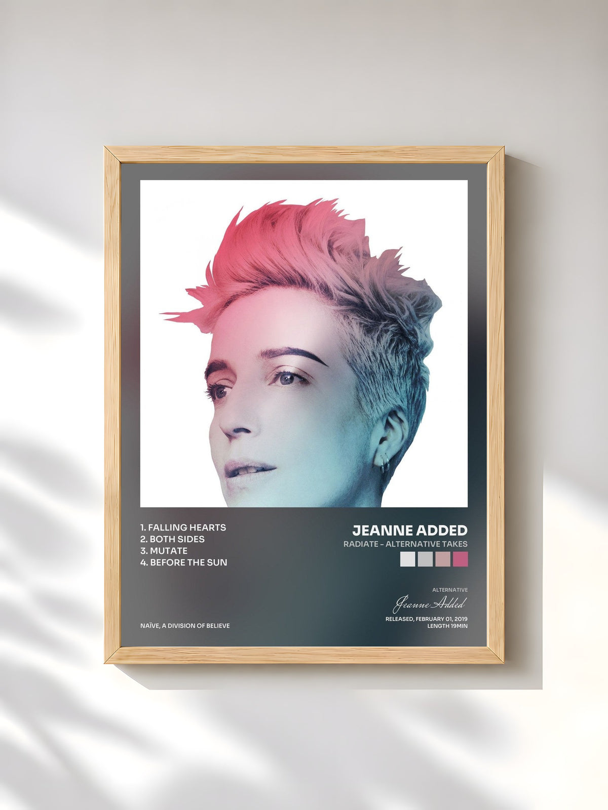 #bois Tableau de l'album Radiate - Alternative Takes de Jeanne Added, cadre en bois brut, imprimé et encadré en France