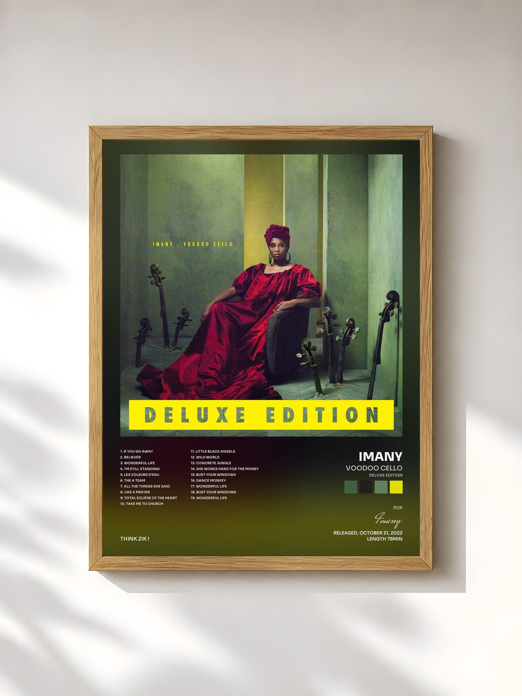 #bois Tableau de l'album Voodoo Cello (Deluxe Edition) de Imany, cadre en bois brut, imprimé et encadré en France