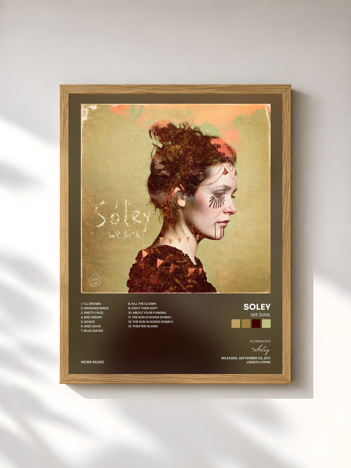 #bois Tableau de l'album We Sink de Soley, cadre en bois brut, imprimé et encadré en France