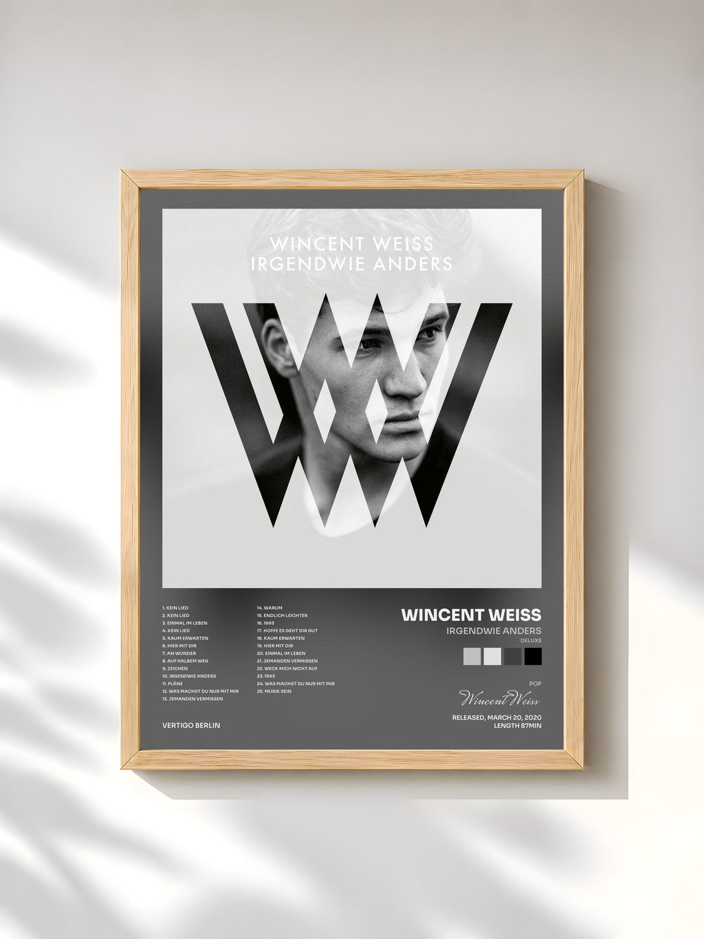 #bois Tableau de l'album Irgendwie anders (Deluxe) de Wincent Weiss, cadre en bois brut, imprimé et encadré en France