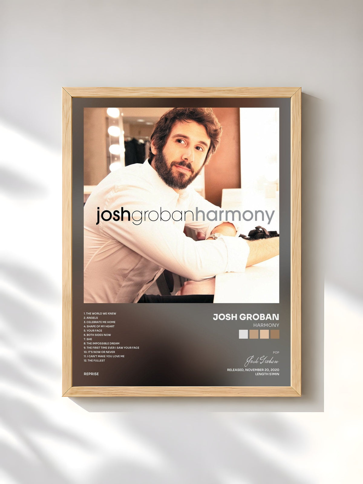 #bois Tableau de l'album Harmony de Josh Groban, cadre en bois brut, imprimé et encadré en France