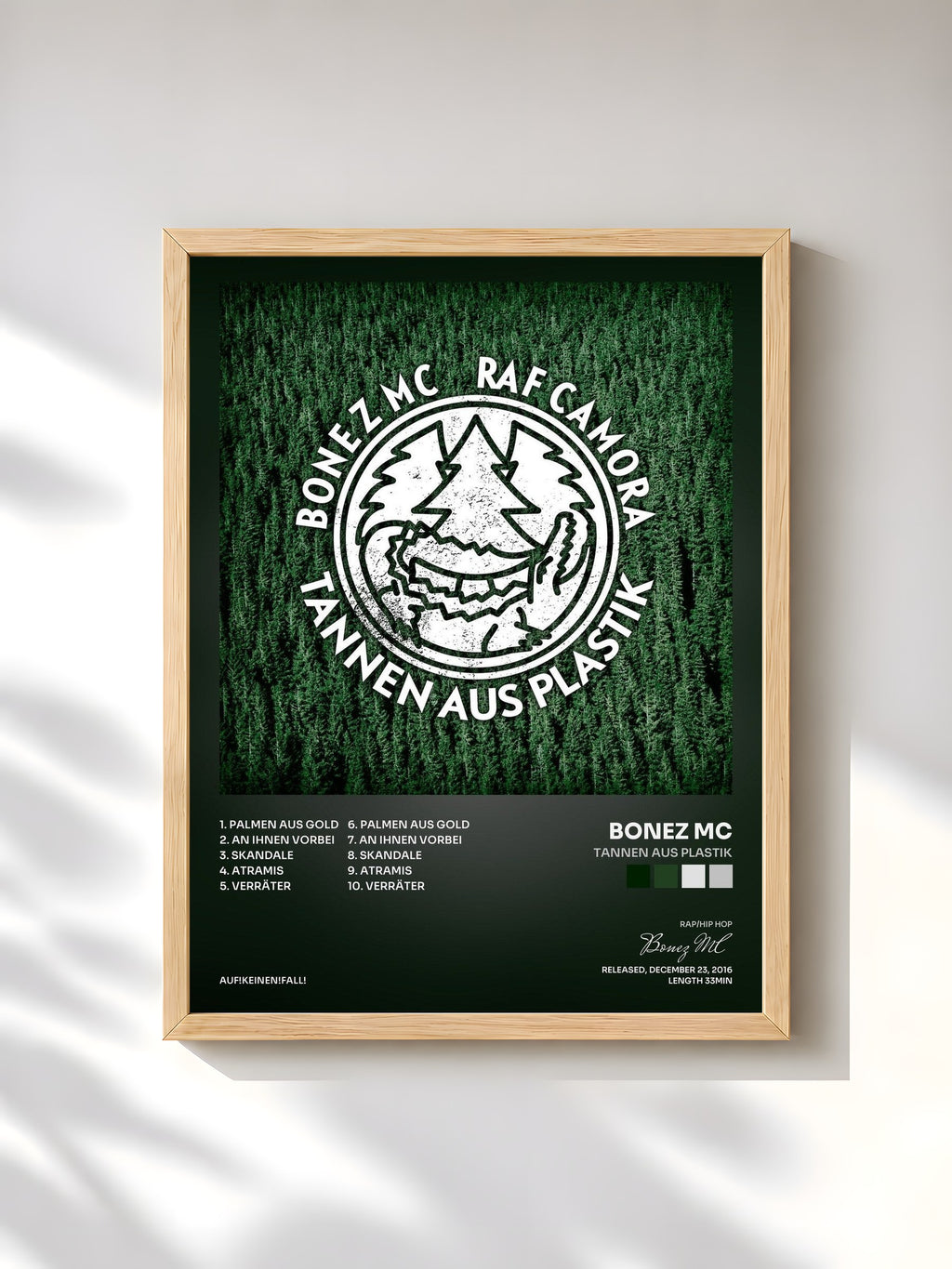 #bois Tableau de l'album Tannen aus Plastik de Bonez MC, cadre en bois brut, imprimé et encadré en France
