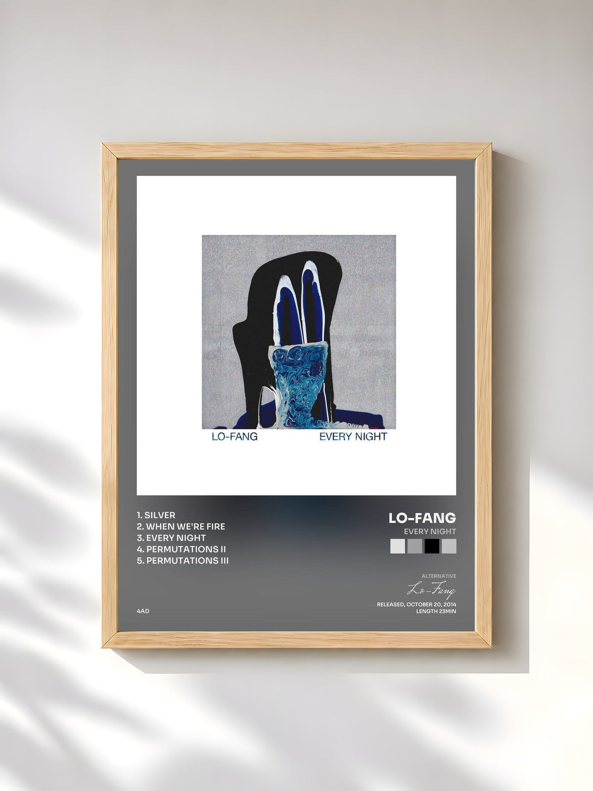 #bois Tableau de l'album Every Night de Lo-Fang, cadre en bois brut, imprimé et encadré en France
