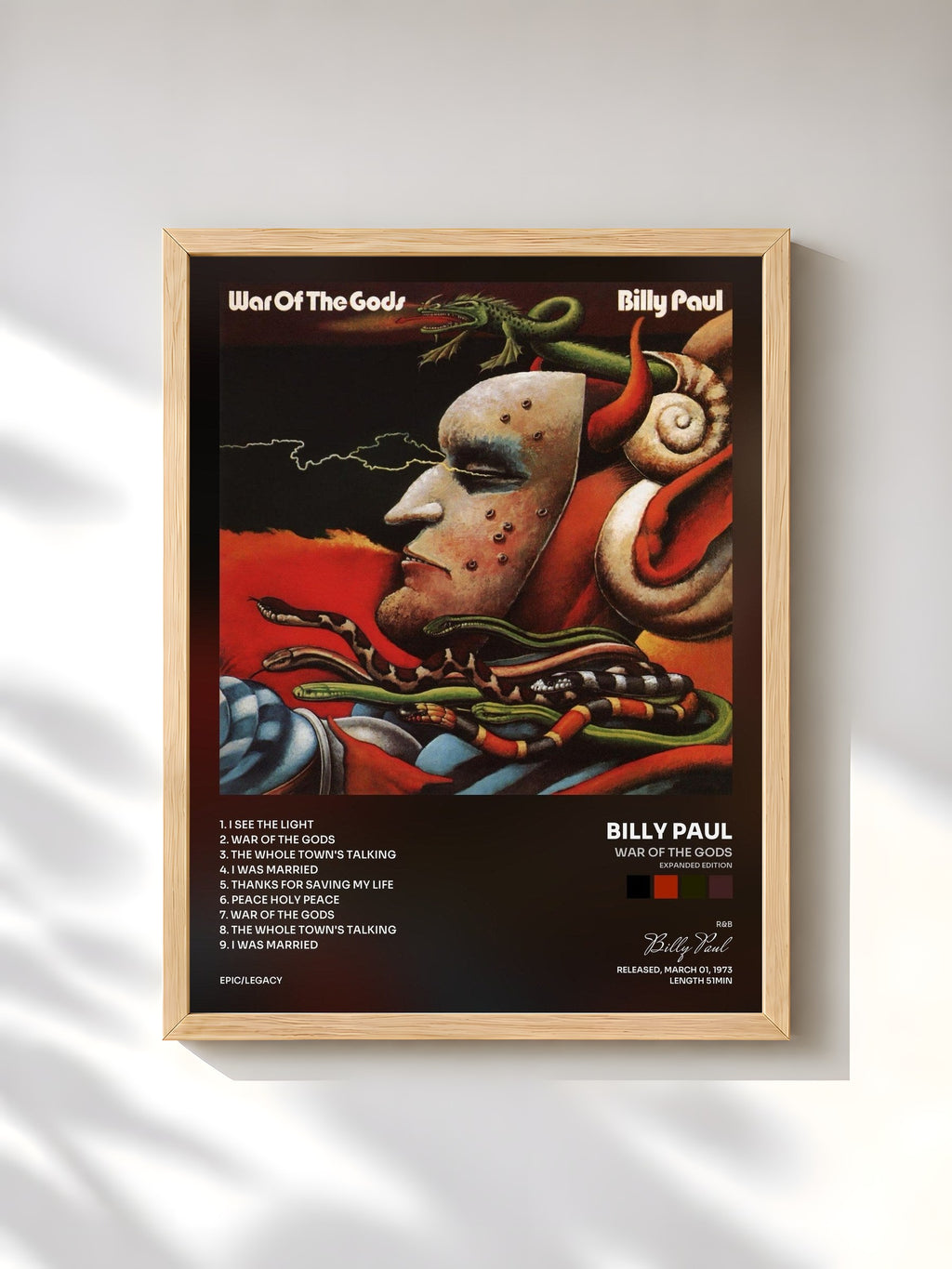 #bois Tableau de l'album War of the Gods (Expanded Edition) de Billy Paul, cadre en bois brut, imprimé et encadré en France
