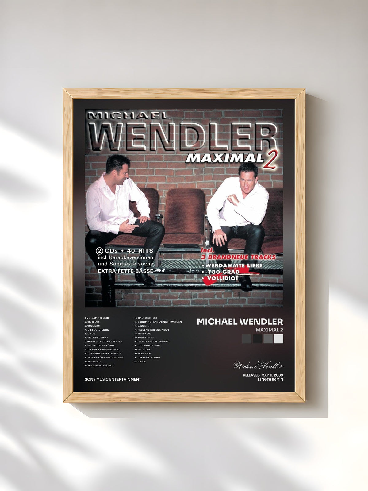 #bois Tableau de l'album Maximal 2 de Michael Wendler, cadre en bois brut, imprimé et encadré en France