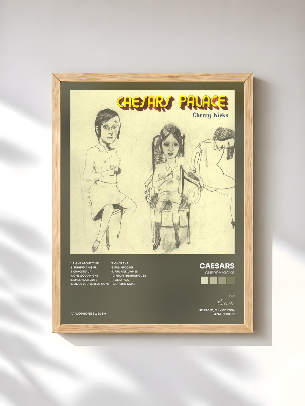 #bois Tableau de l'album Cherry Kicks de Caesars, cadre en bois brut, imprimé et encadré en France