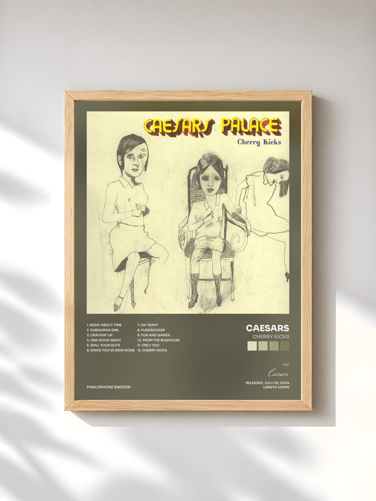 #bois Tableau de l'album Cherry Kicks de Caesars, cadre en bois brut, imprimé et encadré en France