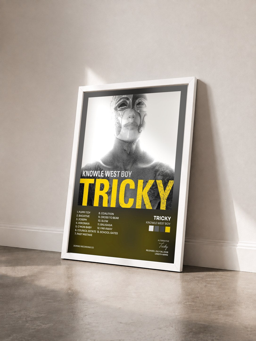 #blanc Tableau de l'album Knowle West Boy de Tricky vu de trois quarts, cadre blanc