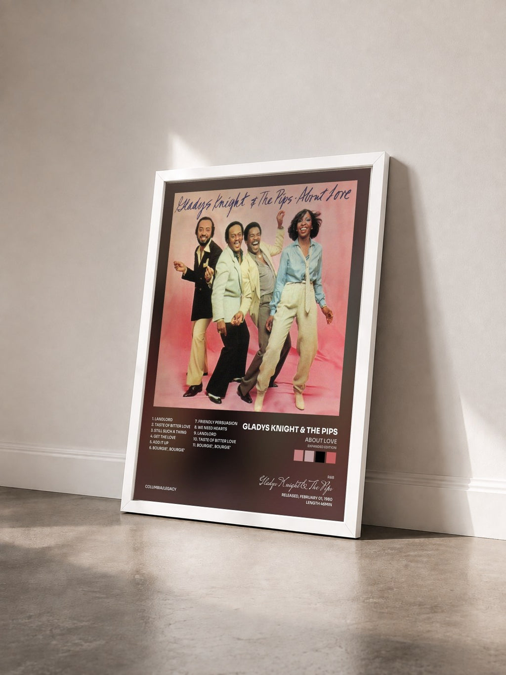 #blanc Tableau de l'album About Love (Expanded Edition) de Gladys Knight & The Pips vu de trois quarts, cadre blanc