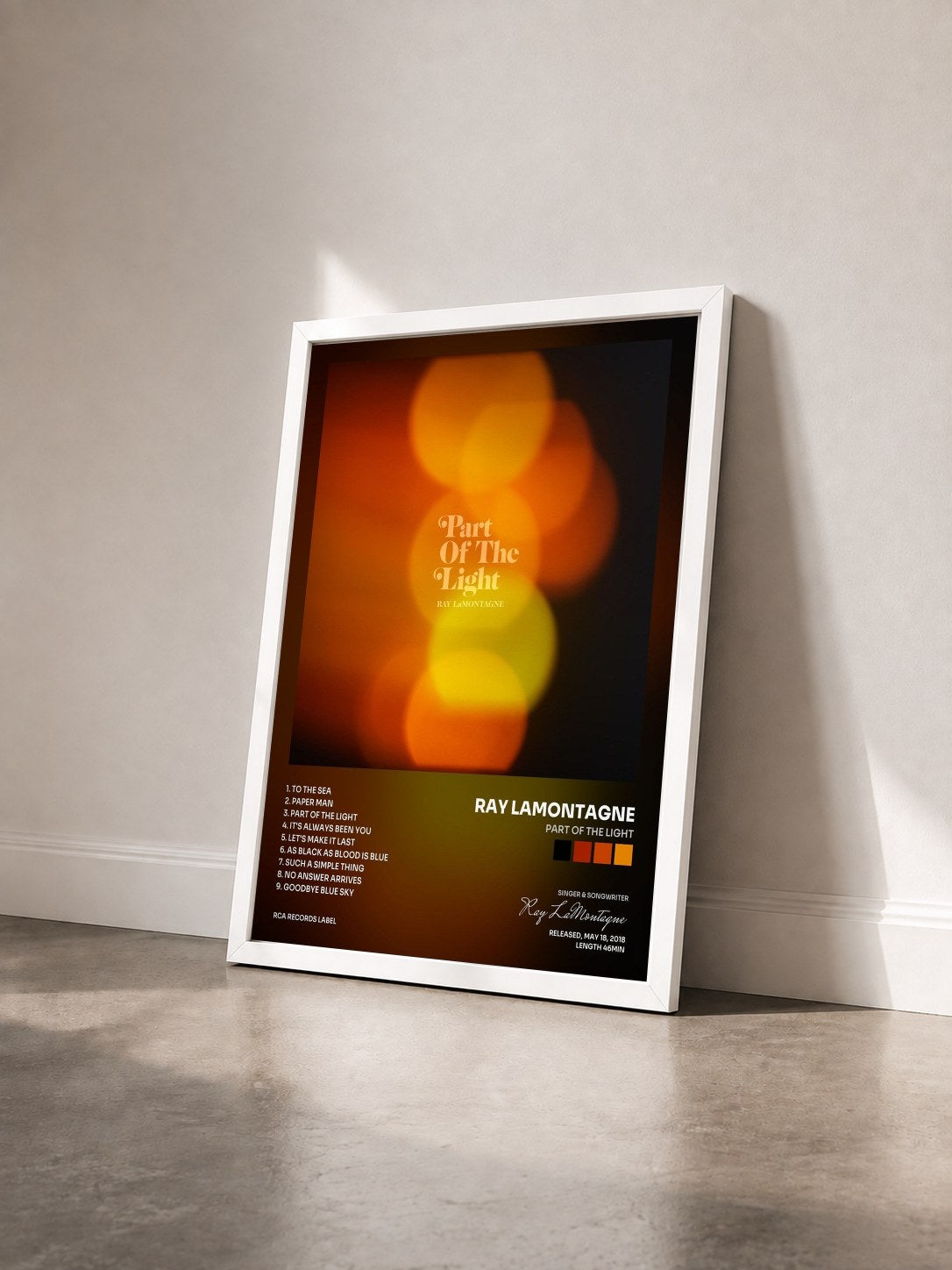 #blanc Tableau de l'album Part Of The Light de Ray LaMontagne vu de trois quarts, cadre blanc