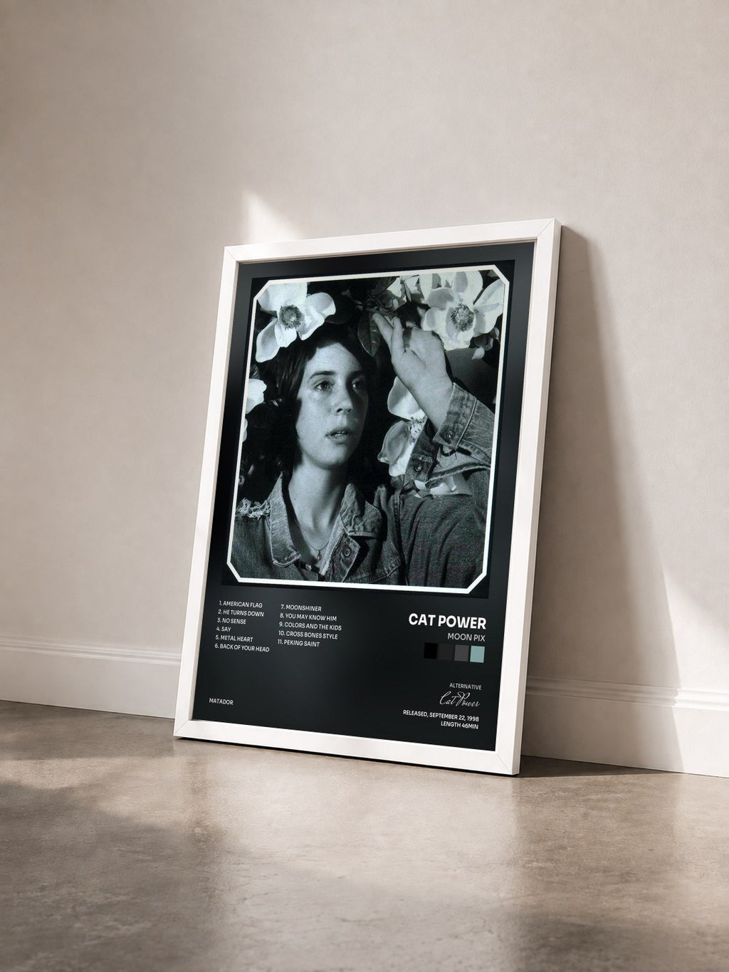 #blanc Tableau de l'album Moon Pix de Cat Power vu de trois quarts, cadre blanc