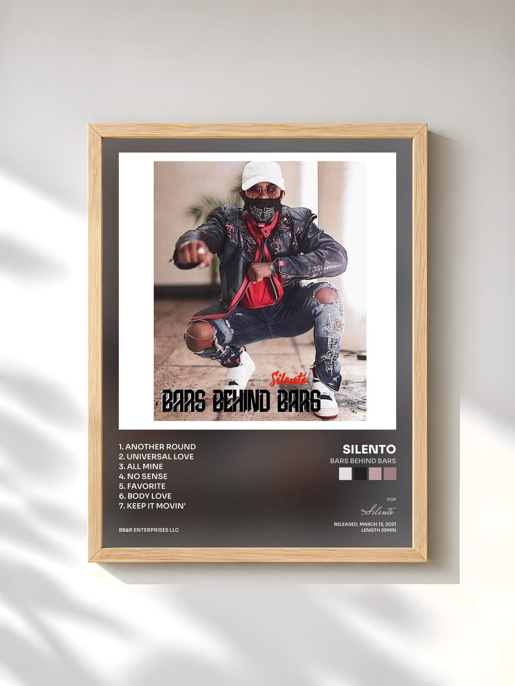 #bois Tableau de l'album Bars Behind Bars de Silento, cadre en bois brut, imprimé et encadré en France