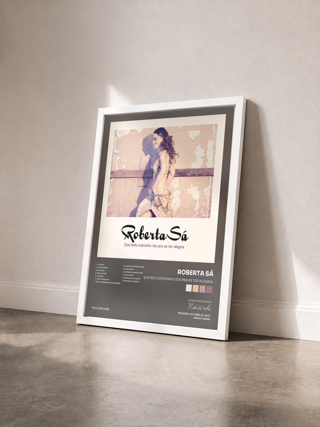 #blanc Tableau de l'album Que Belo Estranho Dia Pra Se Ter Alegria de Roberta Sá vu de trois quarts, cadre blanc