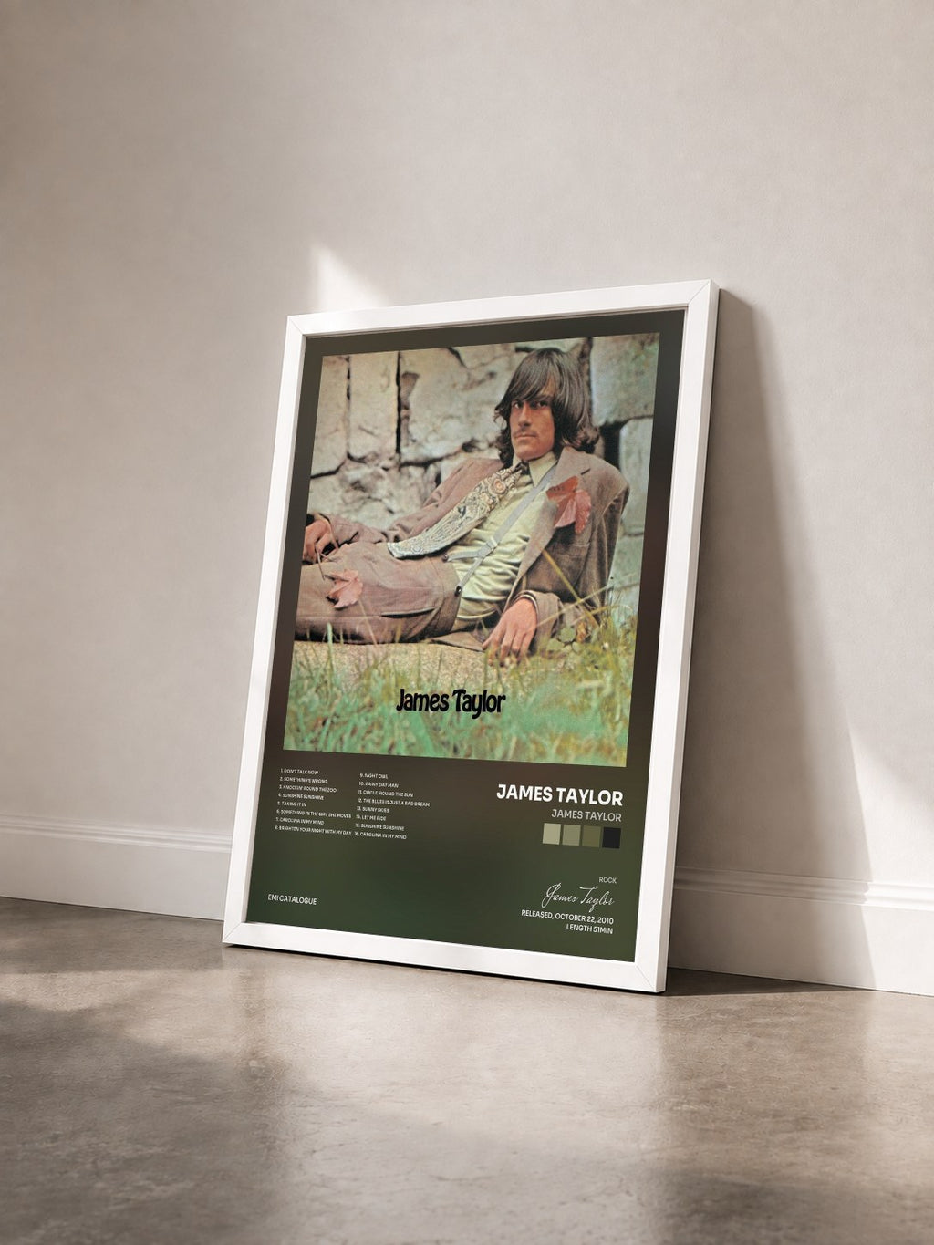 #blanc Tableau de l'album James Taylor de James Taylor vu de trois quarts, cadre blanc