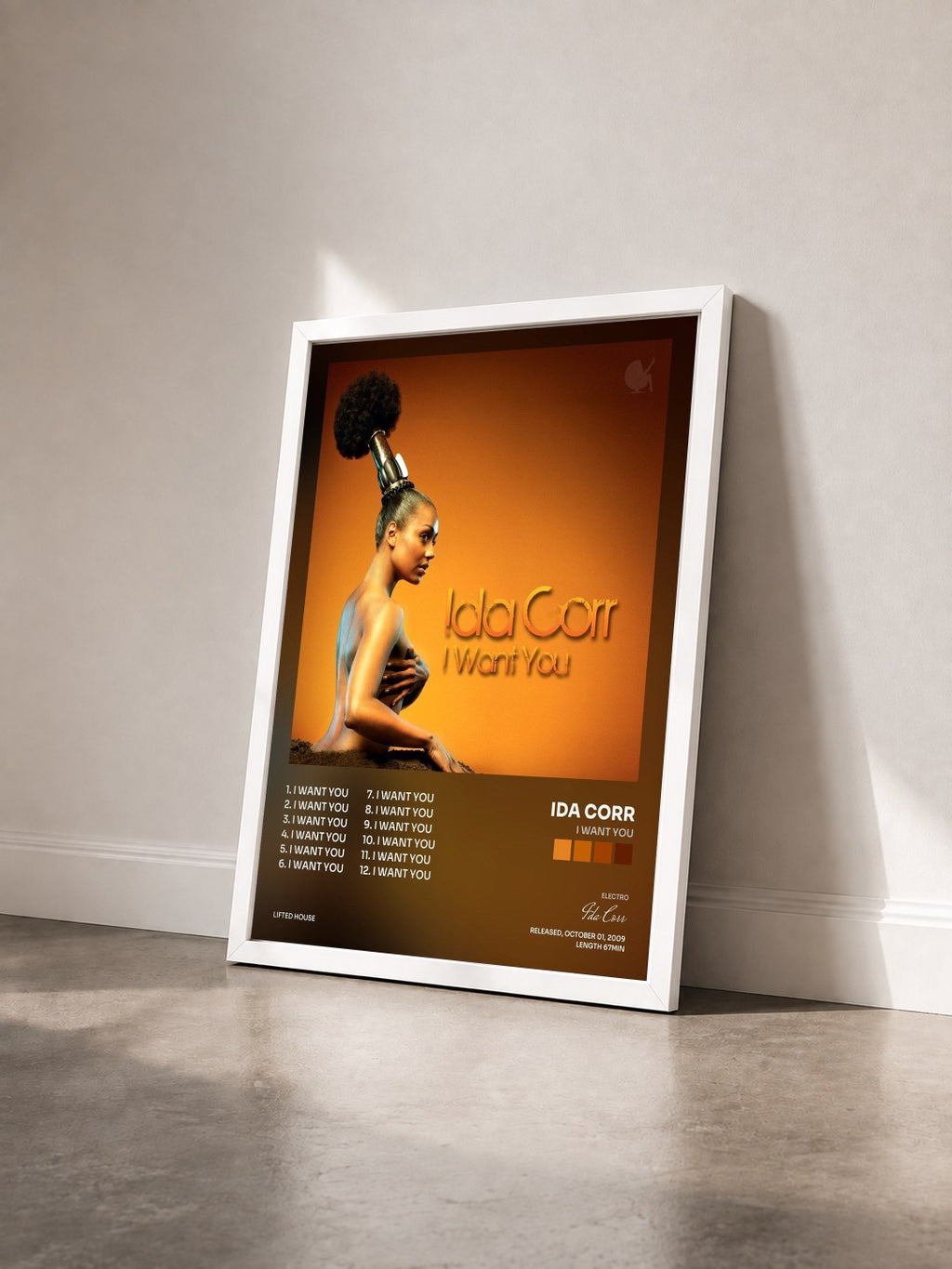 #blanc Tableau de l'album I Want You de Ida Corr vu de trois quarts, cadre blanc