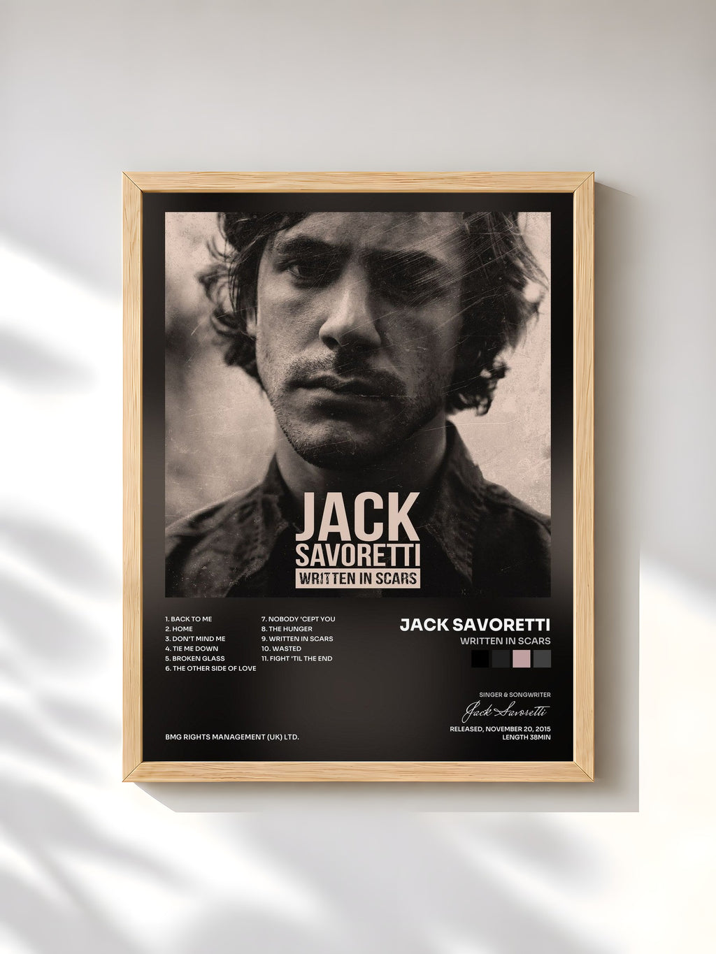 #bois Tableau de l'album Written in Scars de Jack Savoretti, cadre en bois brut, imprimé et encadré en France