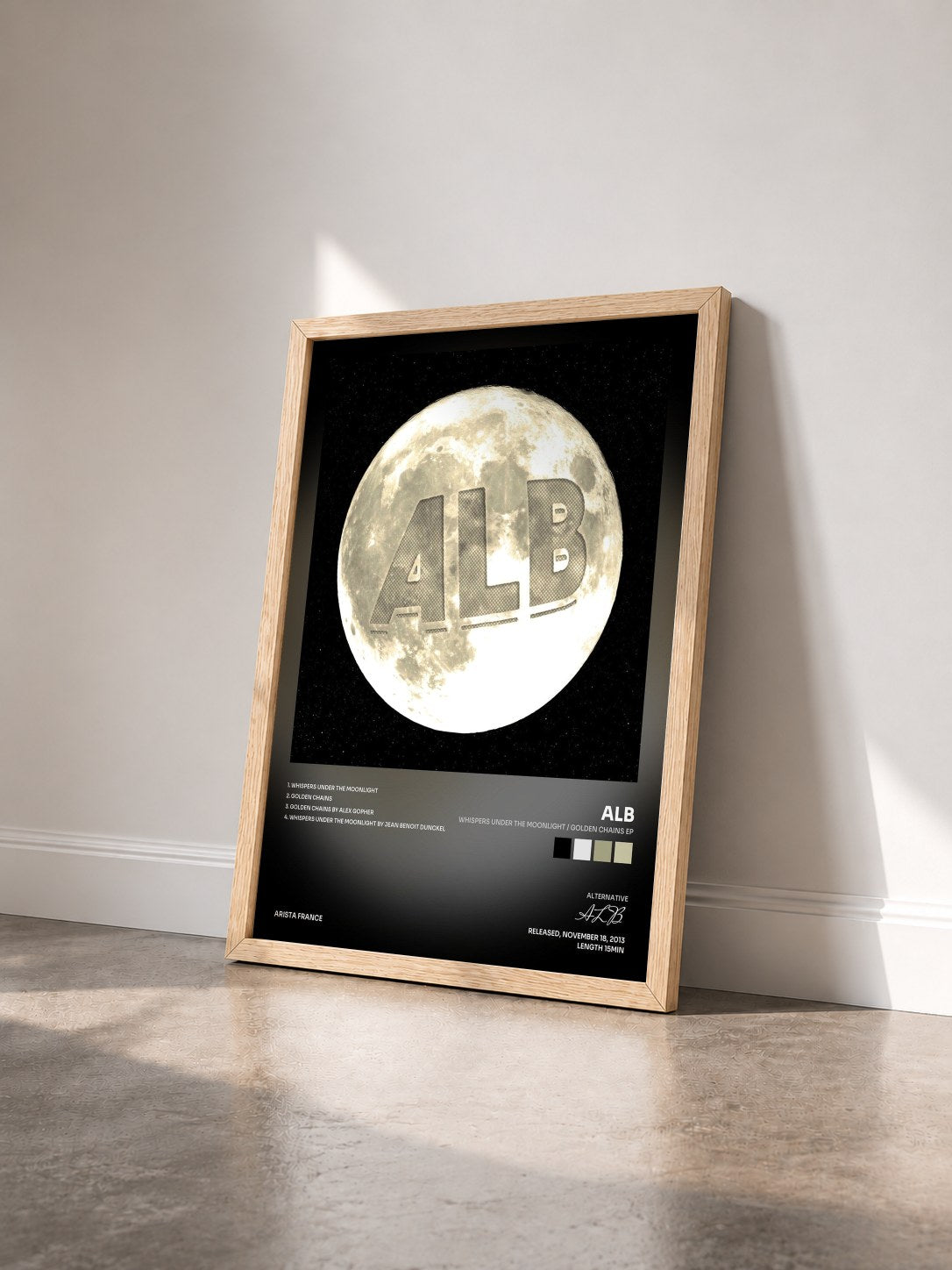 #bois Tableau de l'album Whispers Under The Moonlight / Golden Chains EP de ALB vu de trois quarts, cadre en bois brut